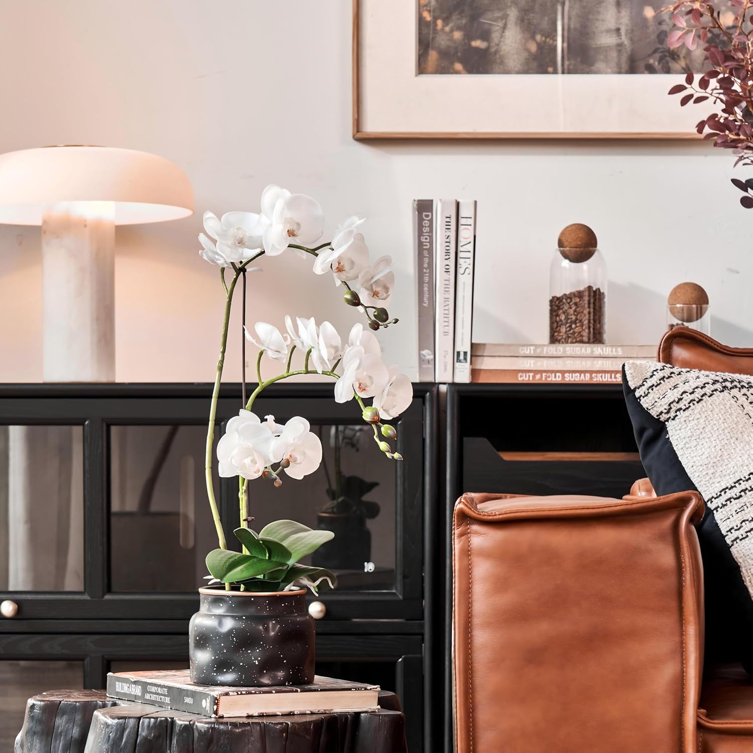 Artificial Real Touch Orchid Plant – 20″ Faux Phalaenopsis in Pot – Highly Realistic Silk Orchid Flower & Leaf Texture for Home, Office,Shop & Wedding Décor (1 White, 20”)