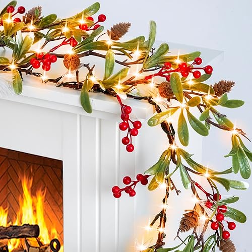 Miniatura 14 de Guirnalda de Navidad de 6.5 pies con luces en forma de estrella, decoraciones de Navidad preiluminadas, guirnalda iluminada con batería, decoración