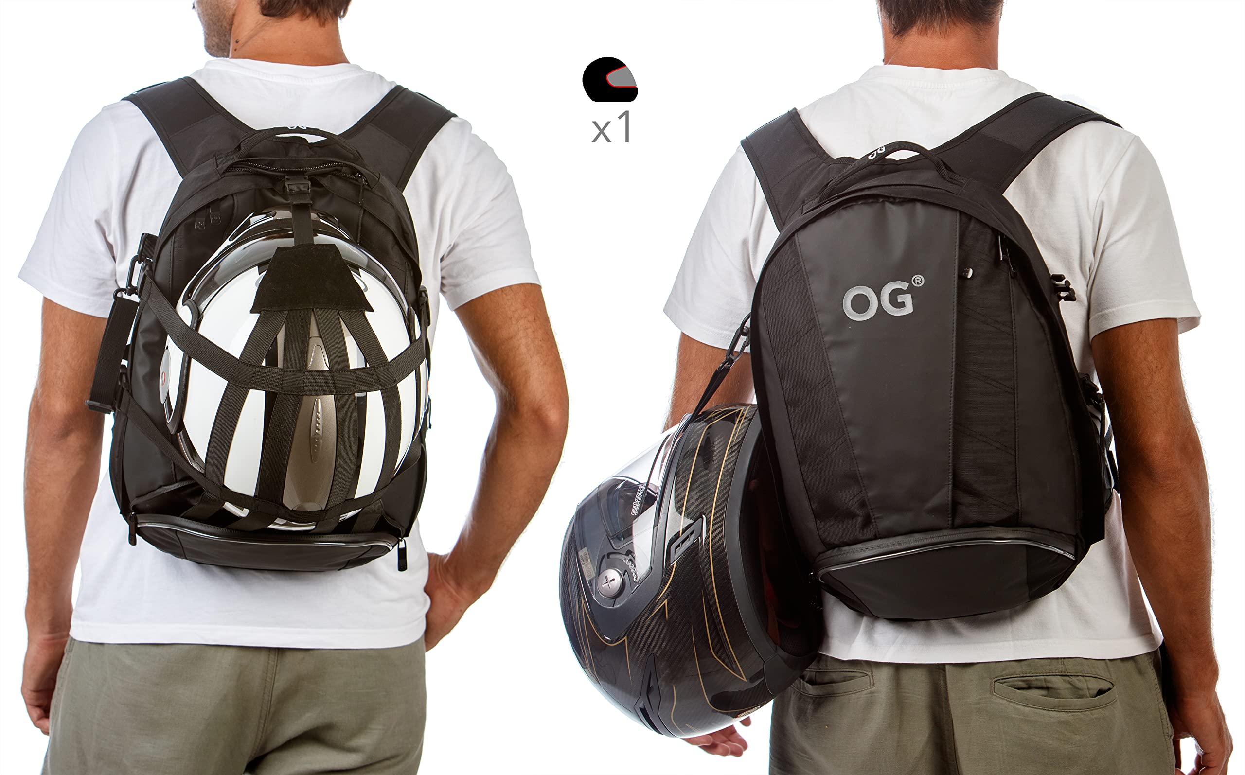 OG Online&Go Mochila Moto Negra de 24-34L, Correa Casco Moto, Mochila Impermeable, Portátil, Camping, Senderismo, Trekking, Montaña, Ciclismo, Viaje, Gimnasio, Reflectante