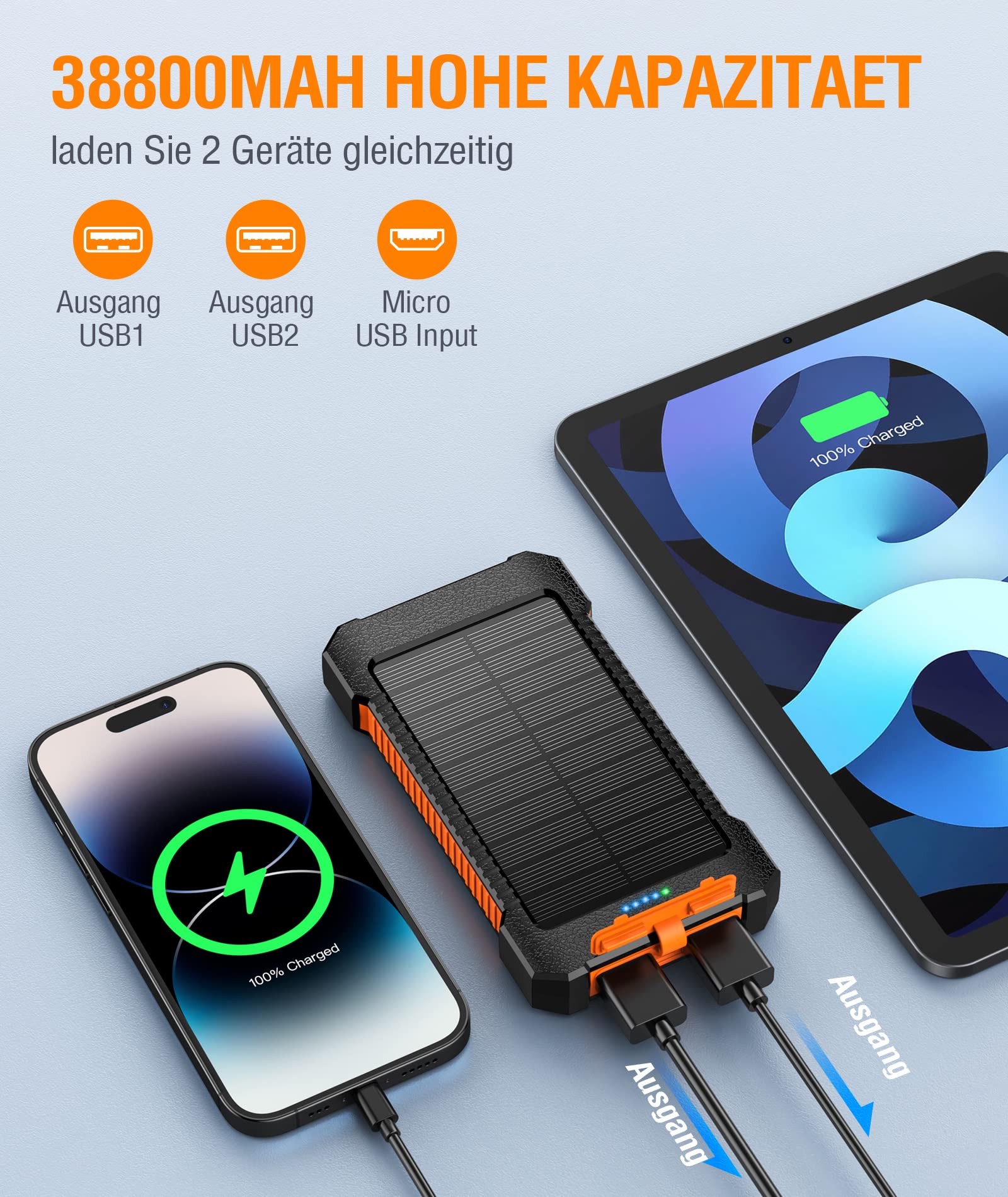 Chargeur portable 40800 mAh, USB-C PD 15 W, charge rapide, batterie externe avec 3 sorties et 2 Chargeur portable 40800 mAh, USB-C PD 15 W, charge rapide, batterie externe avec 3 sorties et 2