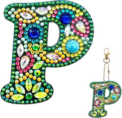 Miniatura 20 de YOYA Llaveros de pintura de diamantes de doble cara 5D letras 5D Kit de llaveros de pintura de diamantes de taladro completo para bricolaje, letras