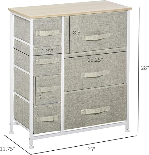 Miniatura 3 de HOMCOM Unidad organizadora de armario de torre de almacenamiento de 7 cajones, contenedores de tela fáciles de tirar con marco de metal para