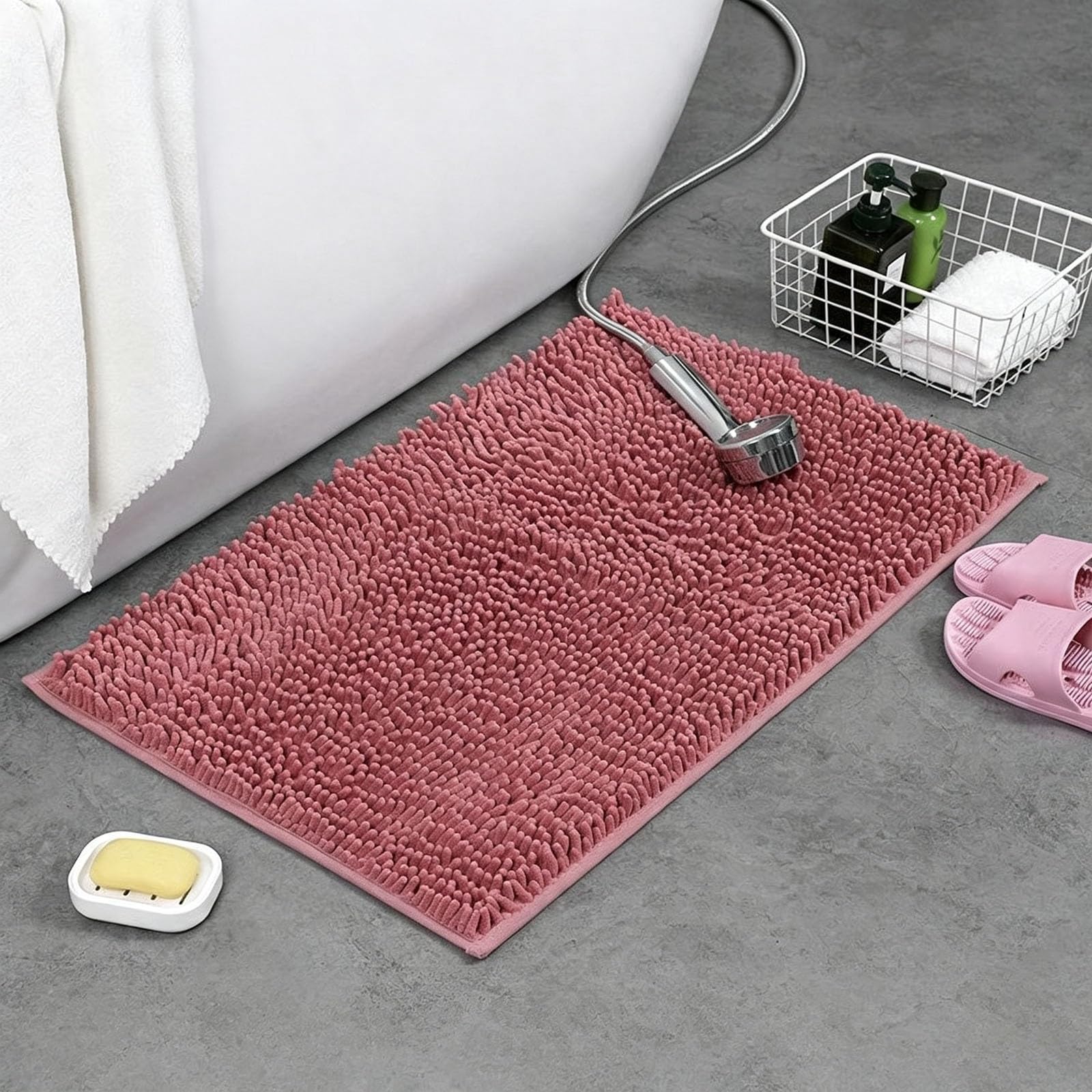 Tappeto Lavabile in Lavatrice, Decori E Accessori for Il Bagno, Ciniglia | For Pavimenti Del Bagno, Morbido, Vasca E Doccia, Super Acqua, Altamente Assorbente(Pink,50x80cm)