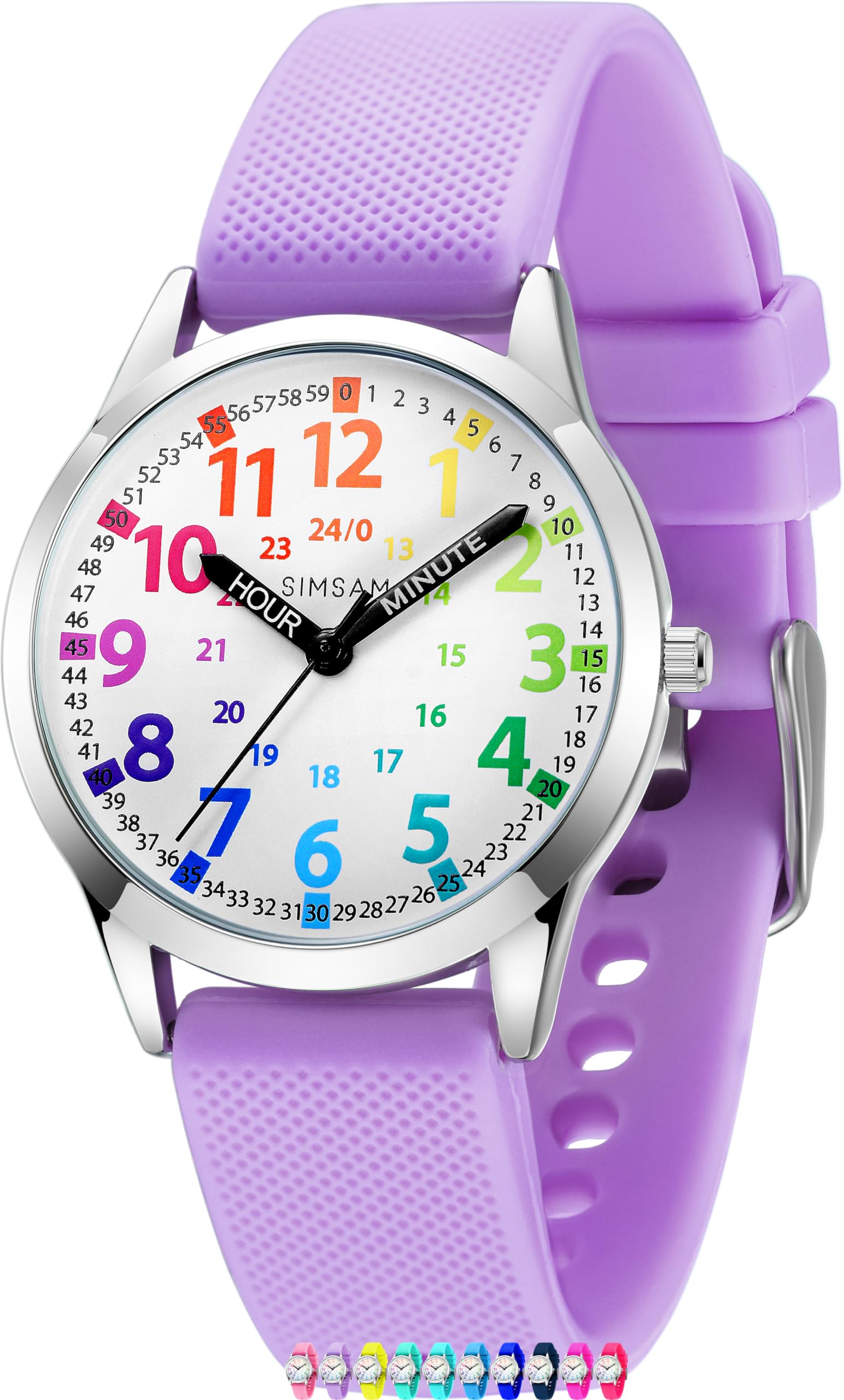 Kids Analog Watch, Learning Watch for Kids 8-12, Waterproof Time Teacher Watches for Boys Ages 5-7 6-8, Easy to Read Educational Girls Watches Ages 8-12, Great Gift Boys Girls Year Old, Light Violet