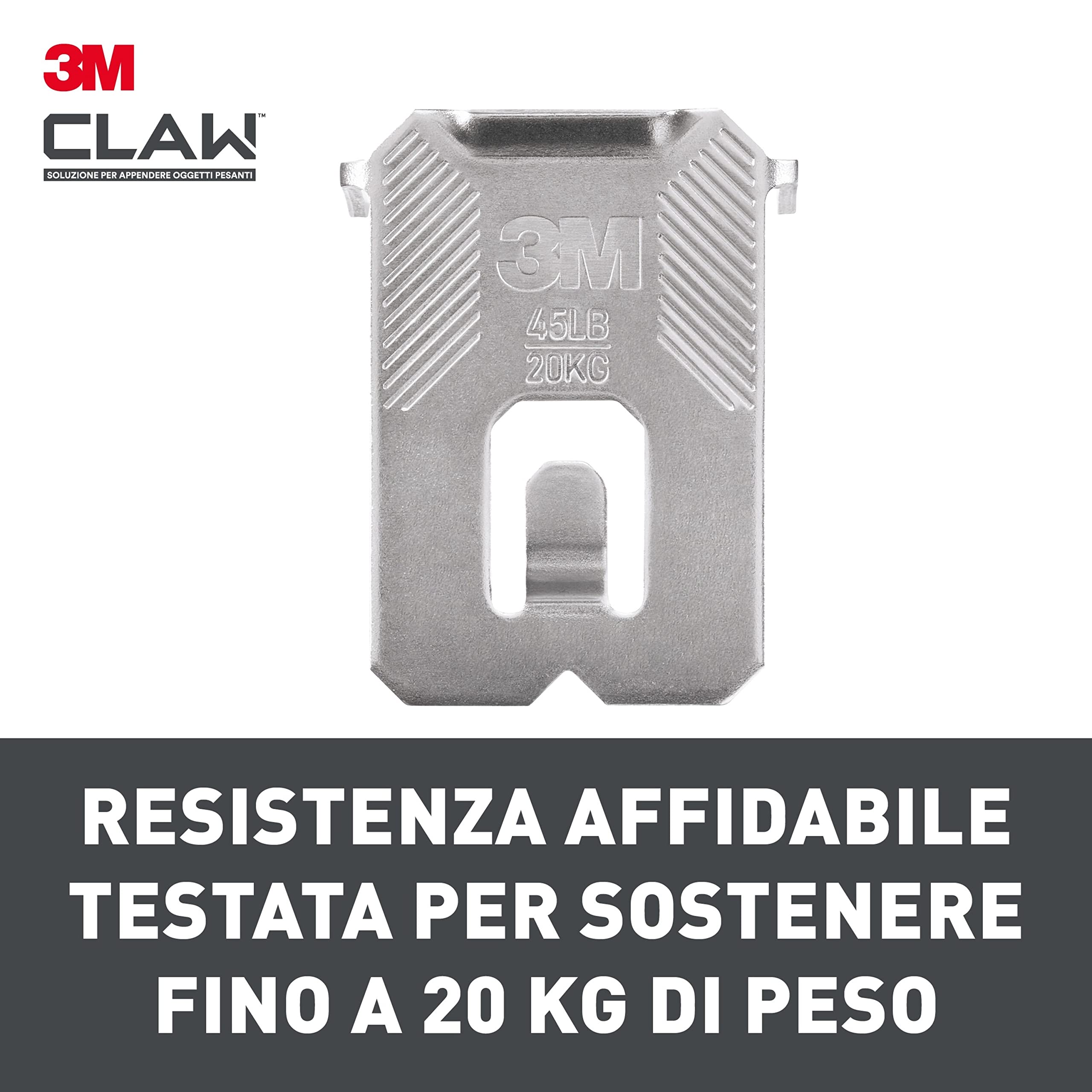 3M CLAW Gancio per Appendere Quadri su Cartongesso, 4 Ganci, Sostiene fino a 20 kg, Ottimale per il Fissaggio die Oggetti Pesanti, Specchi et Decorazioni per la Casa