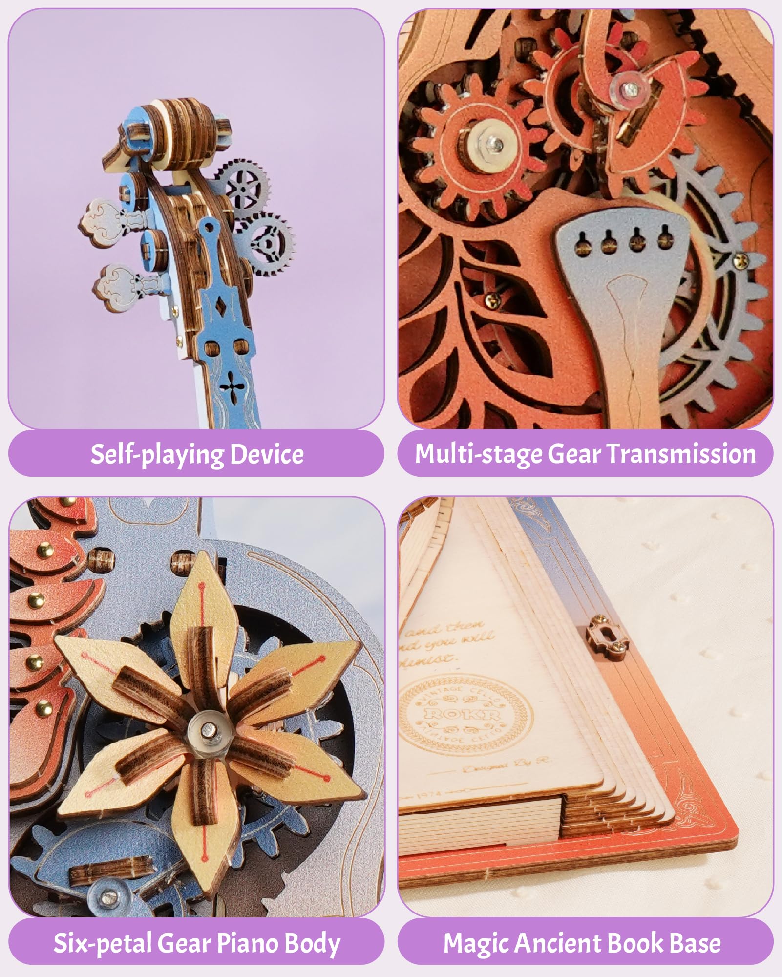 ROKR Drewniane modele puzzli 3D, zestawy dla dorosłych do budowania, drewniane modele, magiczna pozytywka, model mechaniczny, prezenty urodzinowe dla nastolatków i dorosłych (Symfonia wspaniałych snów