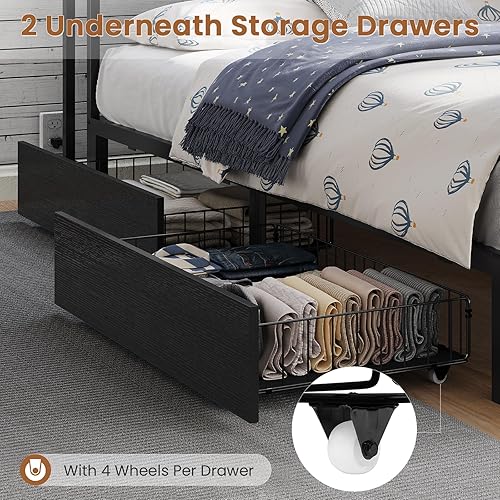 Miniatura 6 de Hasuit Sofá cama matrimonial con estantería de almacenamiento y cajones, marco de cama para dormitorio de niños, unidad de tamaño matrimonial con