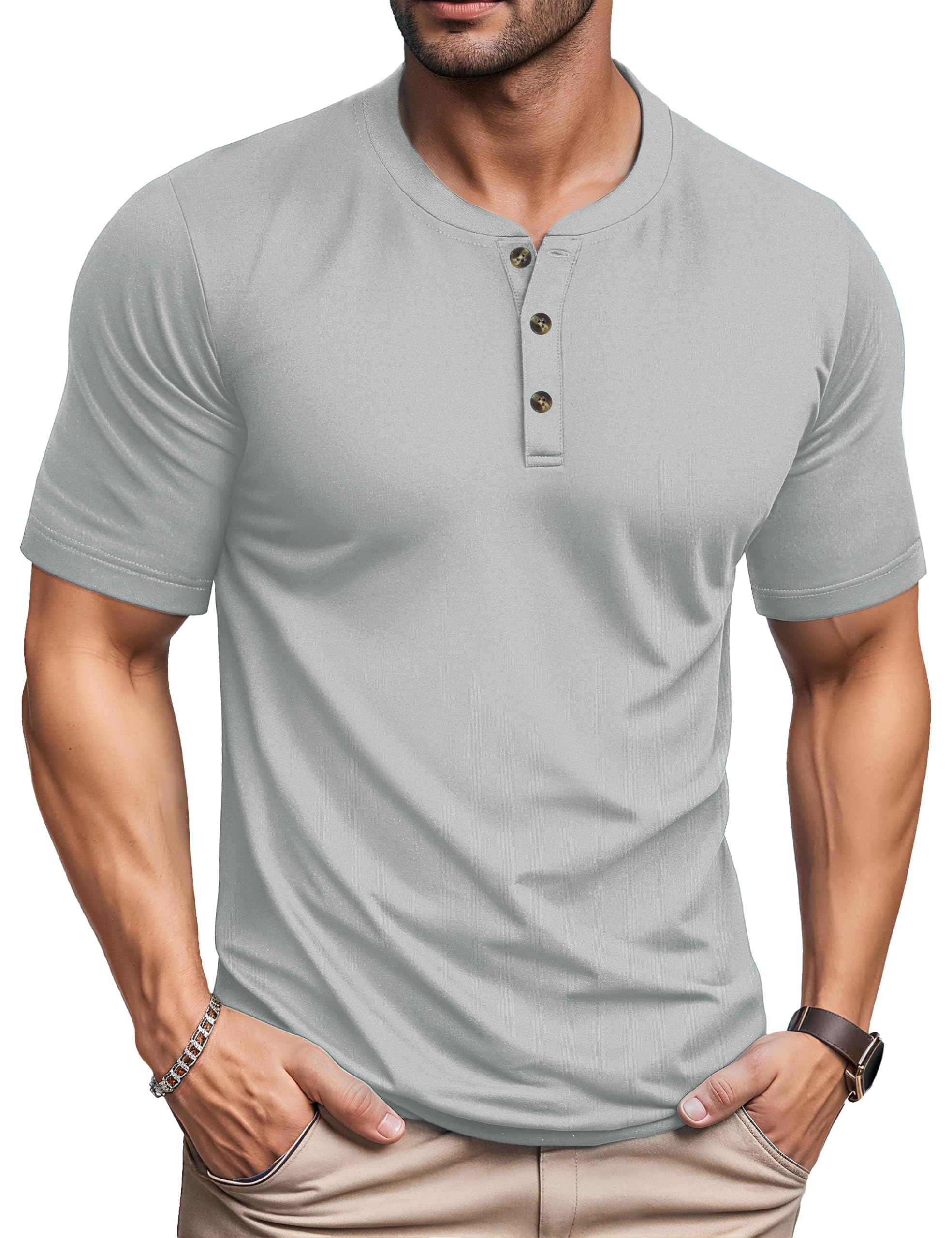 MAGCOMSEN Men's Henley Short Sleeve Shirt Moisture Wicking Lightweight Cotton T-Shirts Casual Summer Basic Tee Shirt