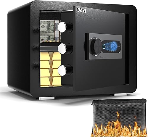 Miniatura 12 de Caja fuerte biométrica de huellas digitales DAYI, cajas de seguridad para el hogar de 3.0 pies cúbicos con bolsa a prueba de fuego, caja de