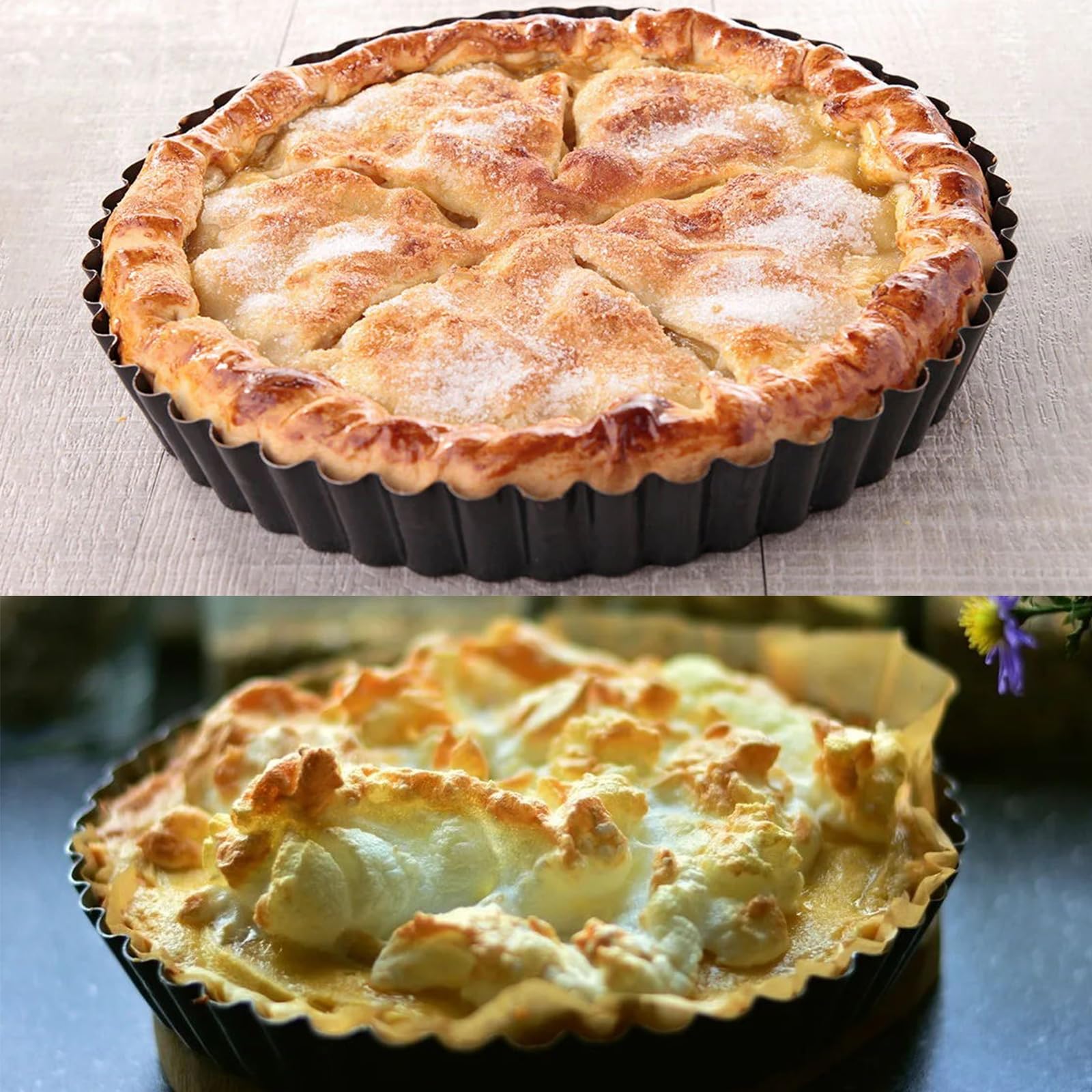 MOUYAT Confezione da 3 teglie per quiche da 25,4 cm, profondità 26 cm, con fondo sciolto, rotonde antiaderenti, per torte, torta, torta