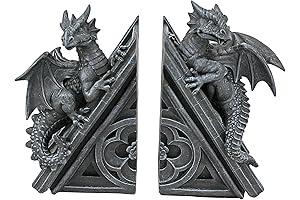 Design Toscano Gothic Castle Dragons Sculptural Bookends: Magnificent Winged Creatures Guard Your Literary Treasures