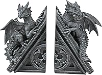 Design Toscano Gothic Dragon Bookends - Winged Castle Gargoyle Statues, 8-Inch Set of 2, Grey Stone Polyresin