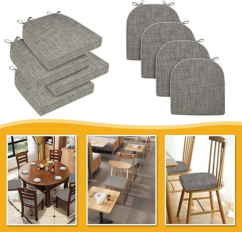 Miniatura 7 de Cojines para sillas de comedor, 17 x 16 x 2 pulgadas, cojines de asiento para sillas de cocina con lazos y funda lavable, cojines para sillas de