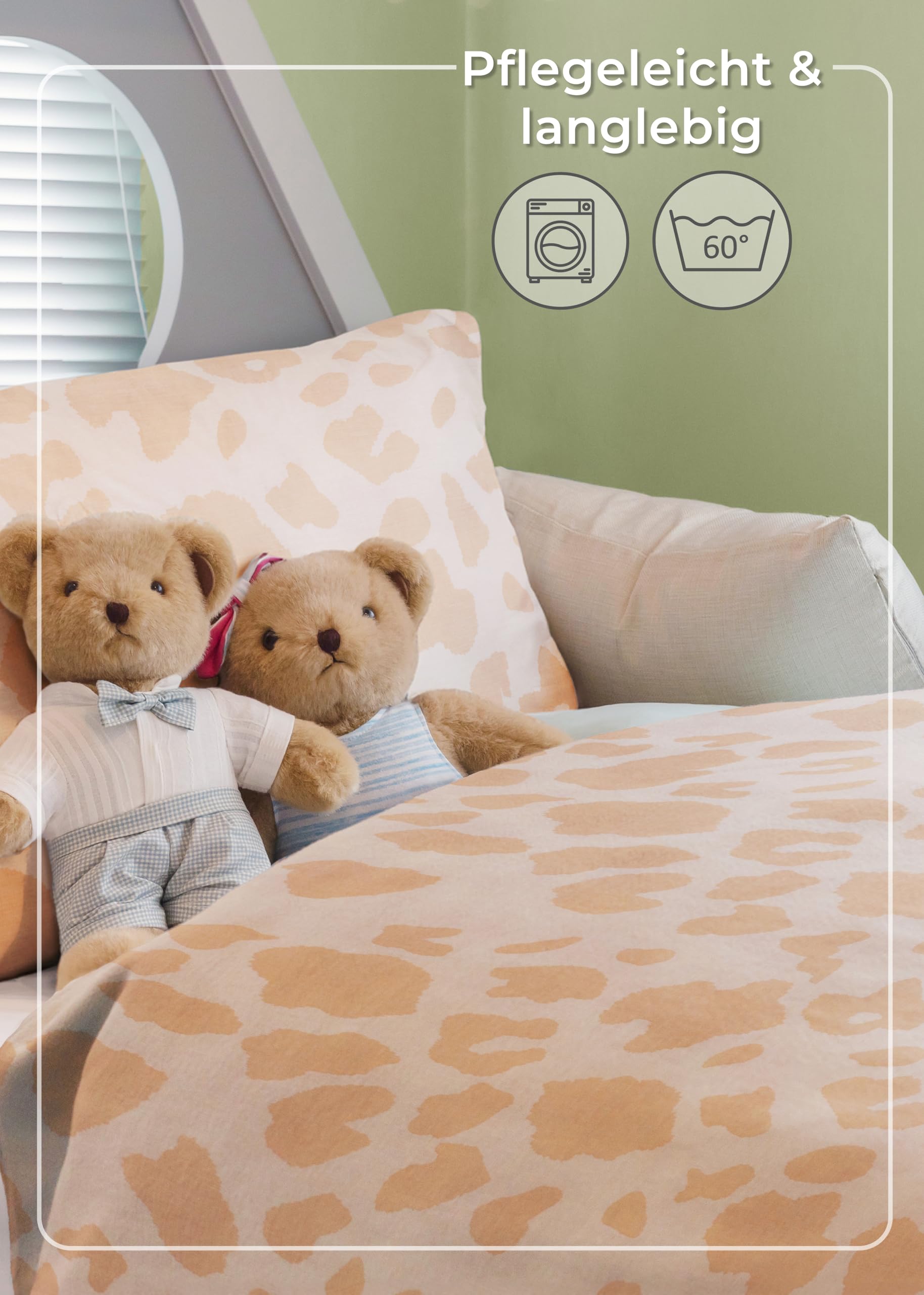 Gräfenstayn® 2-częściowy zestaw pościeli dziecięcej z motywem zwierzęcym i zintegrowanym zamkiem błyskawicznym – ze 100% bawełny (jakość Renforce), poszewka na kołdrę 135 x 100 cm i poszewka na