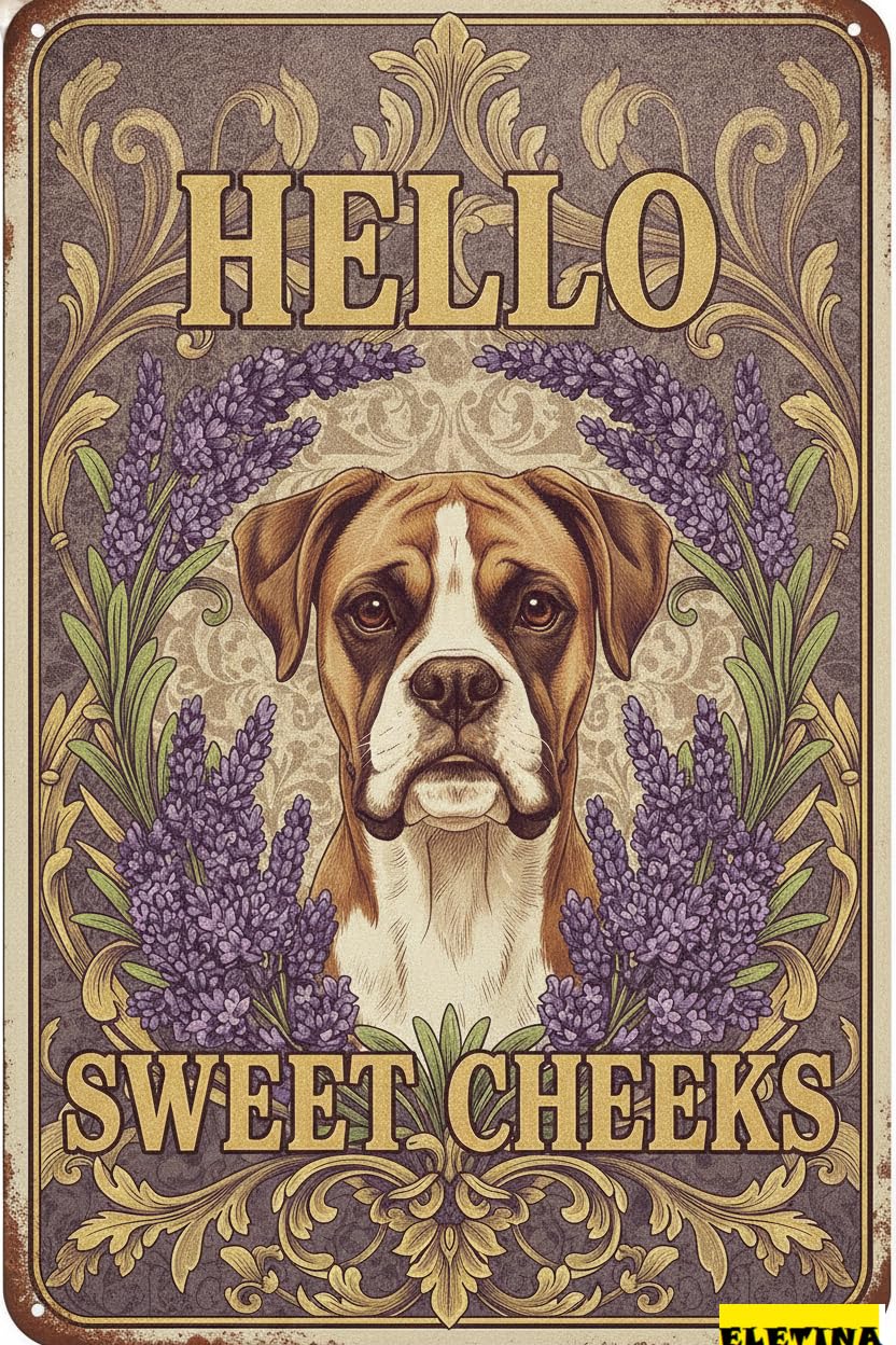 Personalized Sign for Man Cave Boxer Dog Tin 8x12in Vintage Dog Metal Hello Sweet Cheeks Funny Tin Retro Metal Home Farm Toilet Restroom Washroom Wall Decor Gift(2820b) Private Property Decorative
