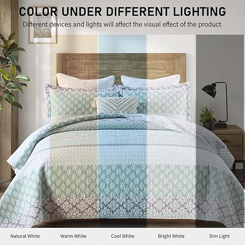 Vista 58 de KALOOLA Colchas florales tamaño Queen – 100% algodón, suave, ligero, juego de ropa de cama acolchado de 3 piezas, colcha de patrón botánico