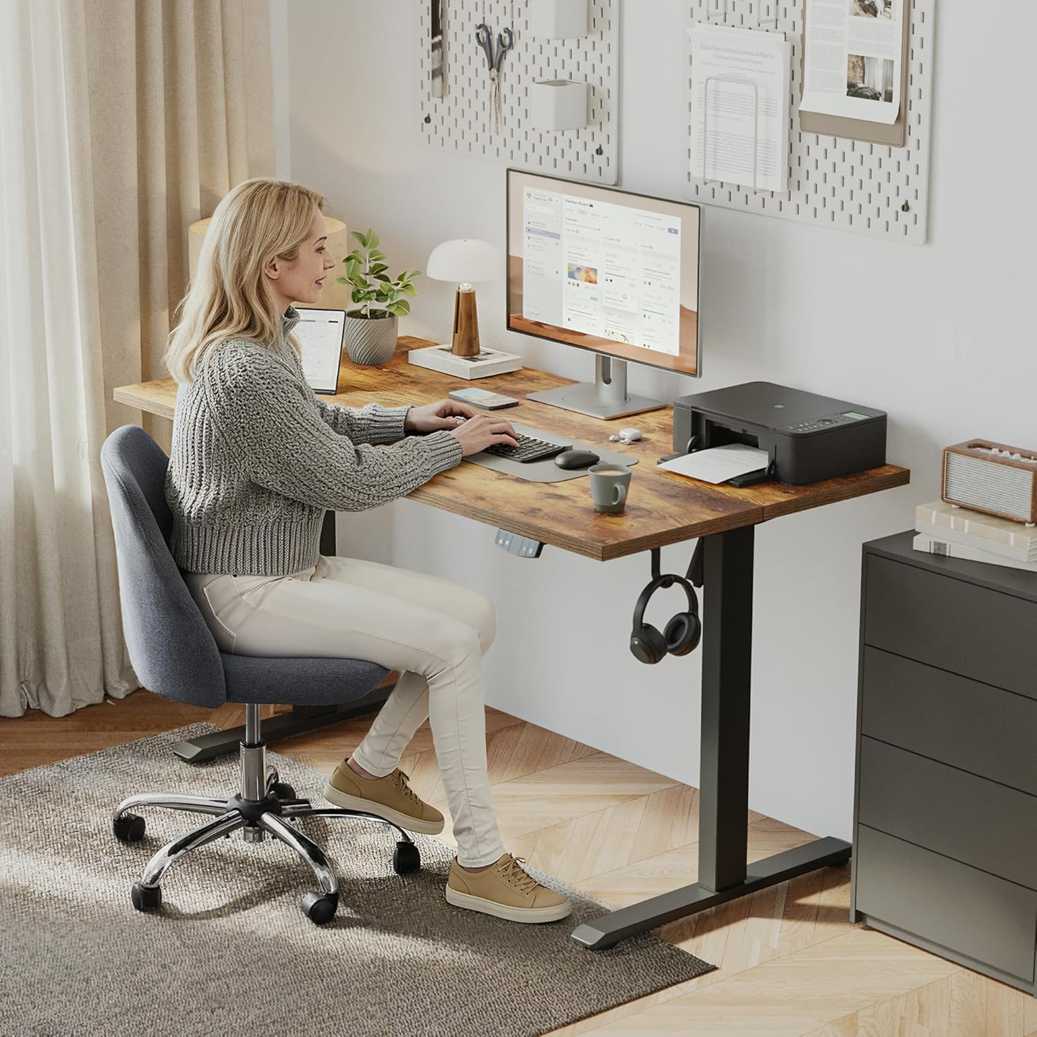 Klicelor 55 Inch Large Electric Standing Desk, Height Adjustable Office Desk, Sit Stand Up Computer Gaming Desk with Memory Preset, Two-Piece Desktop, Rustic Brown Rustic Brown 55 x 24 Inch