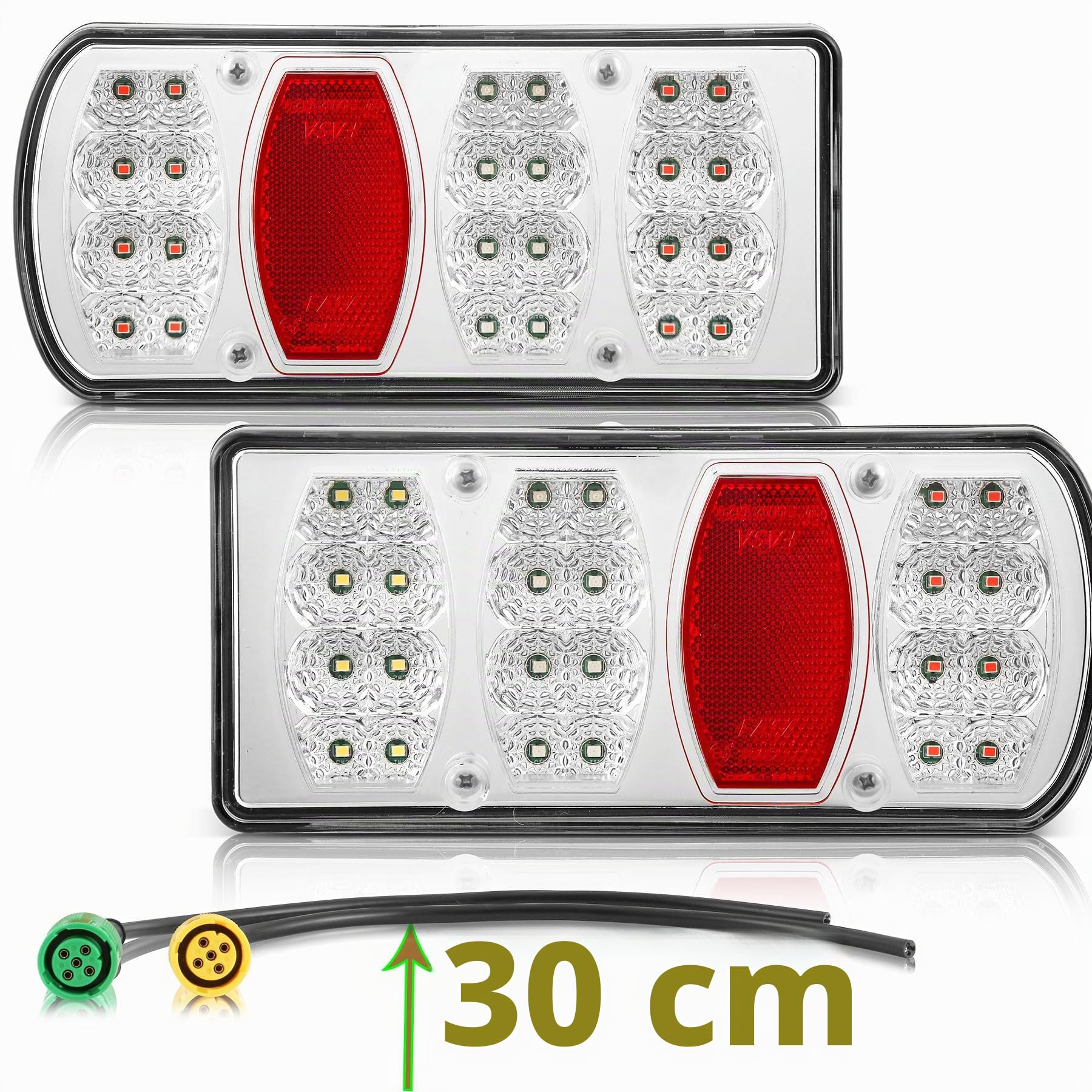 LED Pilotos Traseros Remolque 12V 24V 7Funciones Luces Remolque Traseras Piloto con 30cm Conexión de Bayoneta de 6pin Homologados Impermeable