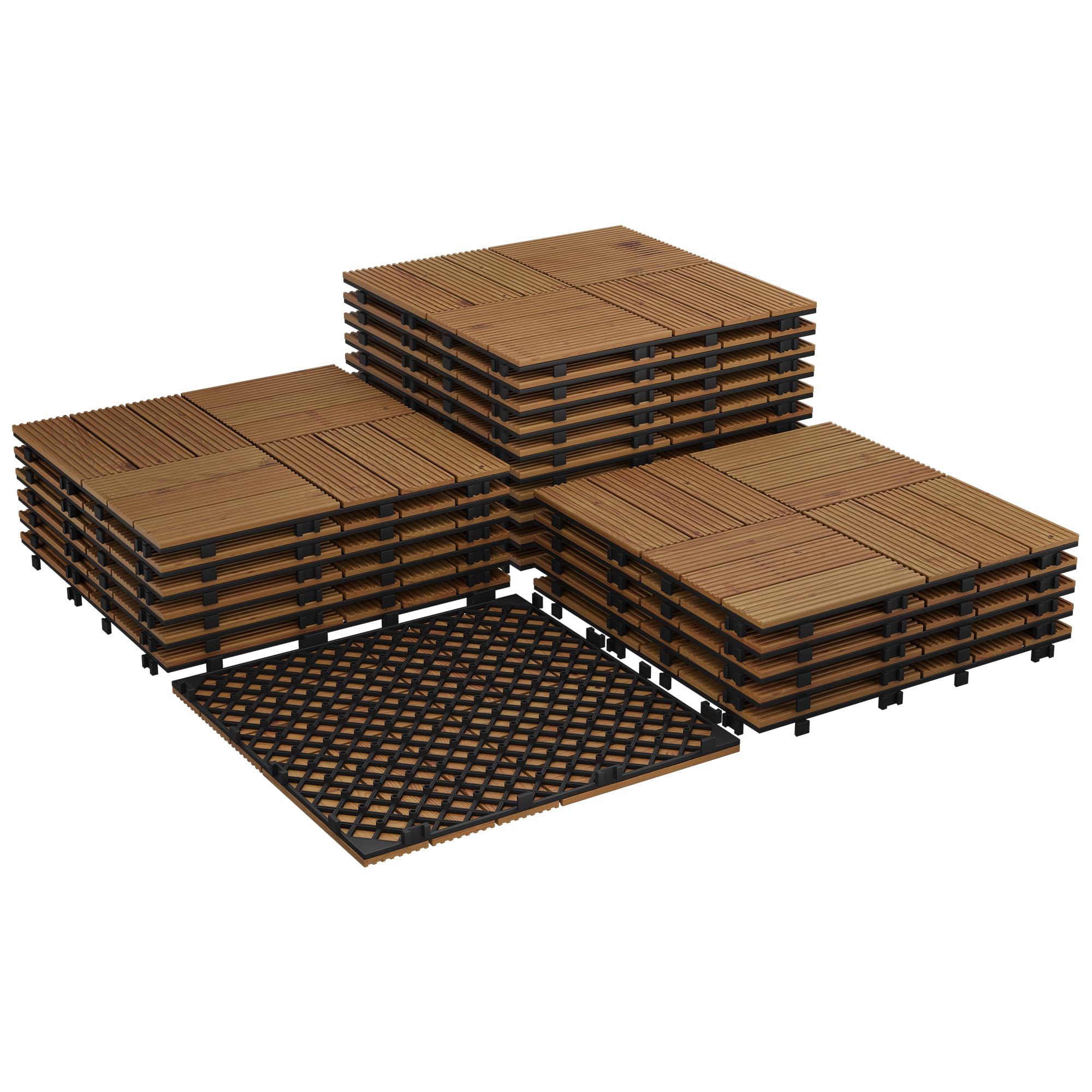 Garvee Dalles terrasse bois d'acacia 30x30cm emboîtables, Brun 33PCS
