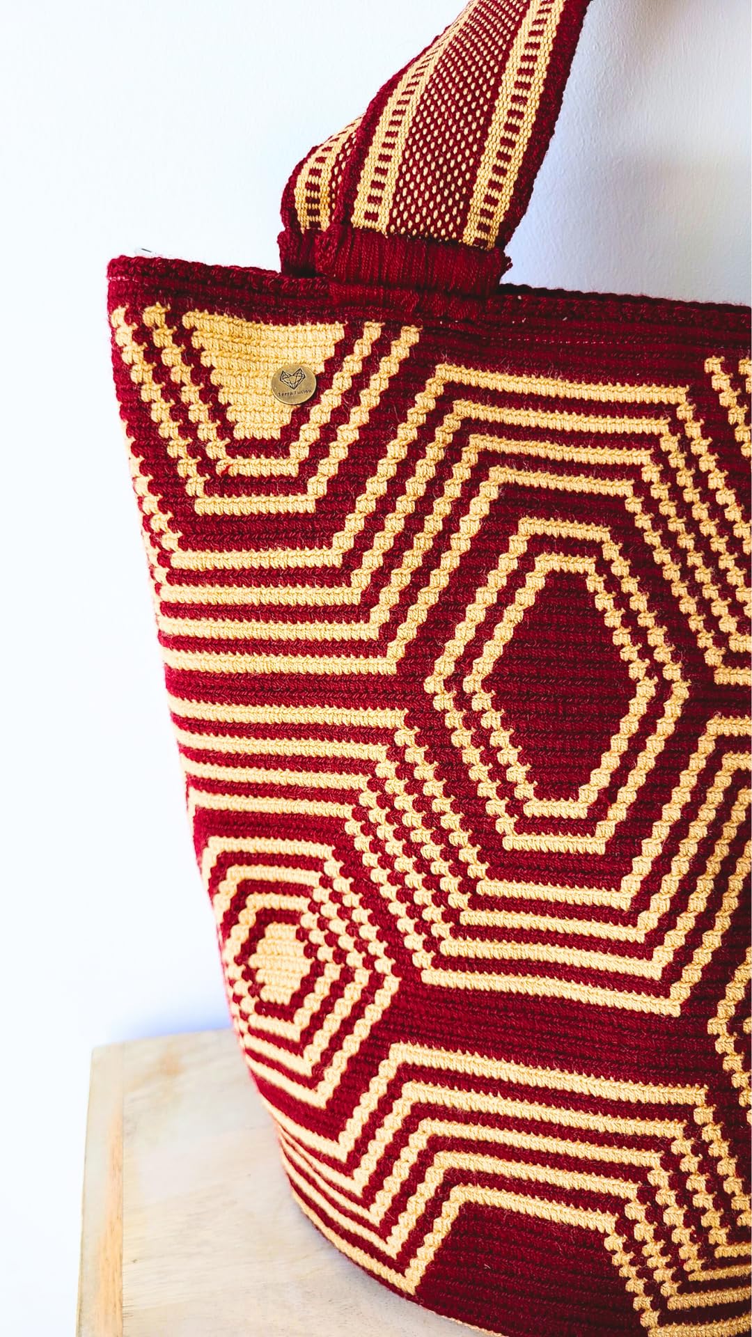 TERRA FUSION Bolso Wayuu hecho a mano | Bolso liso | Bolso ético | Burdeos Beige, granate, L