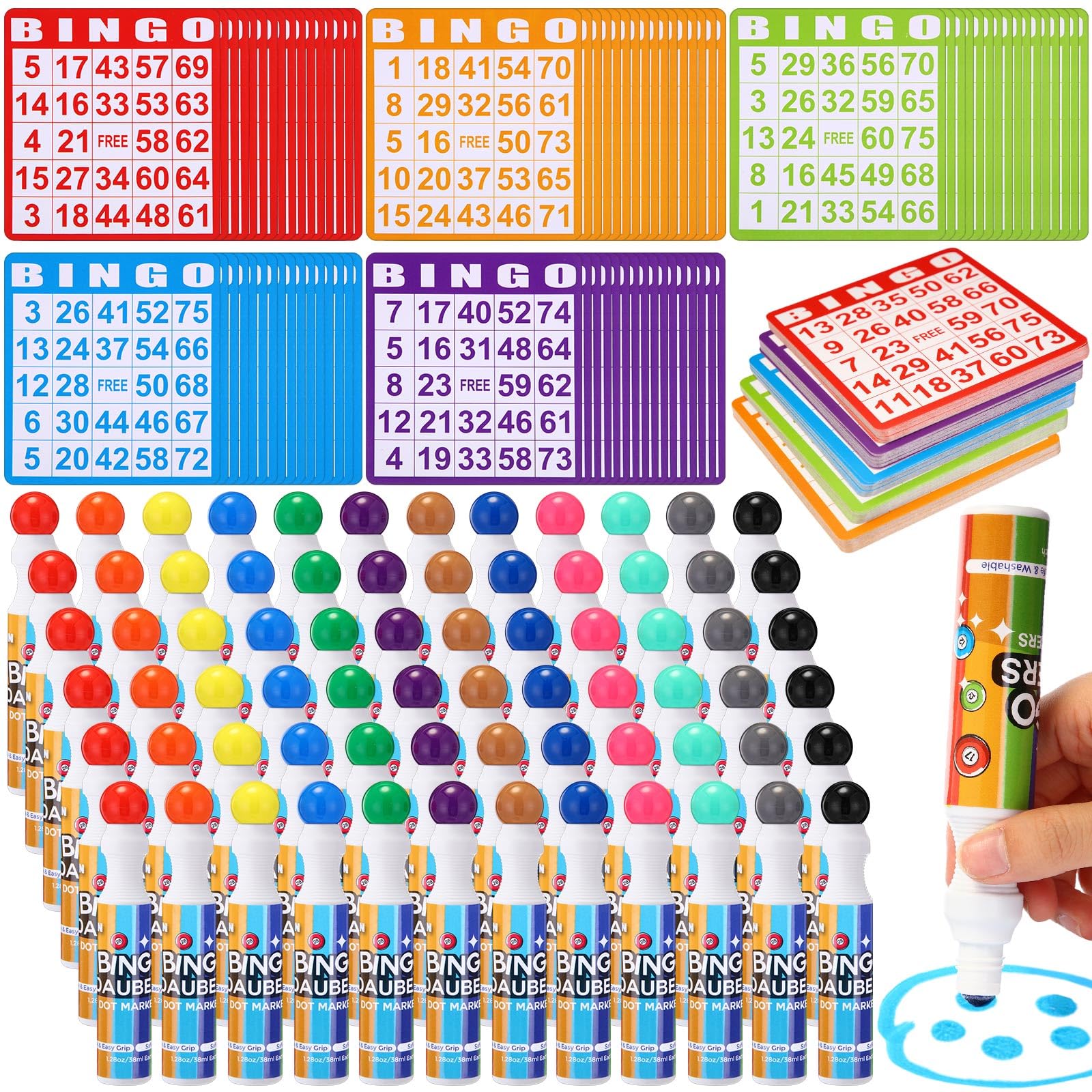 Crtiin Assorted Colors of Bingo Game Cards and Daubers Set Includes Bingo Paper Game Cards and Dot Markers Supplies for Family Gathering Activity,
