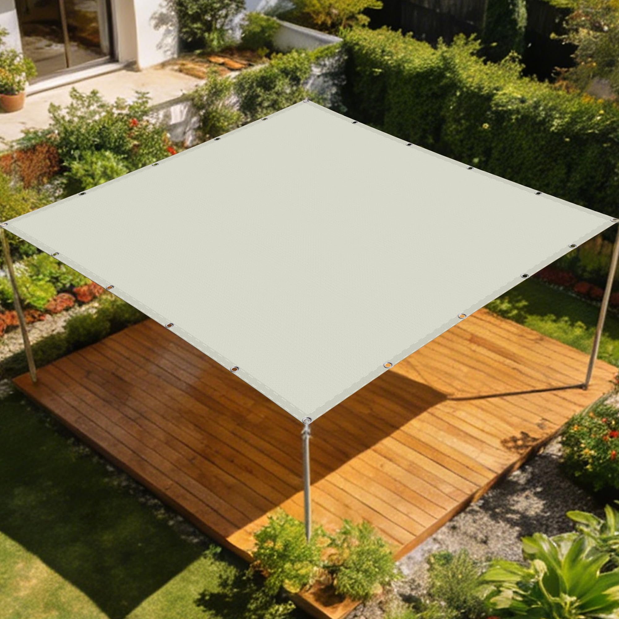 Voile d'ombrage carré 1.5x3.8 m blanc cassé imperméable pour aménagement terrasse