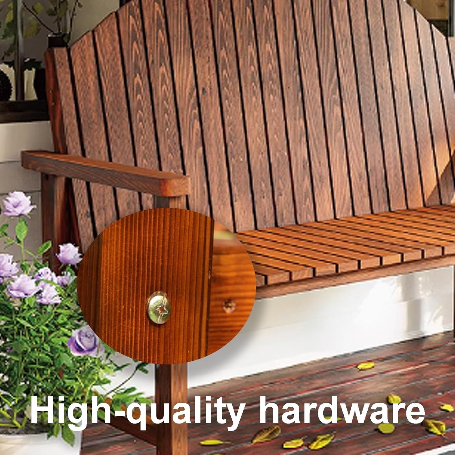 Wooden Park Bench, Garden Bench, Front Porch Bench Seat, Outdoor Seating Furniture Lounge, Patio Bench Rain Resistant with Backrest and Armrests(Natural,120x50x90cm)