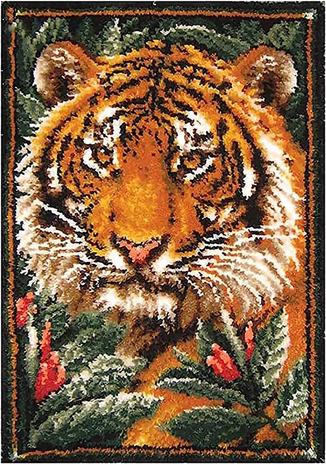 Zfflyh Tiger Latch Hook Kits For Adults Large Diy Crochet Rug Cushion Tapestry Making Crafts Needlework Crafts Arts Kit With Color Preprinted Pattern Embroidery For Home Decor Festival Gift,
