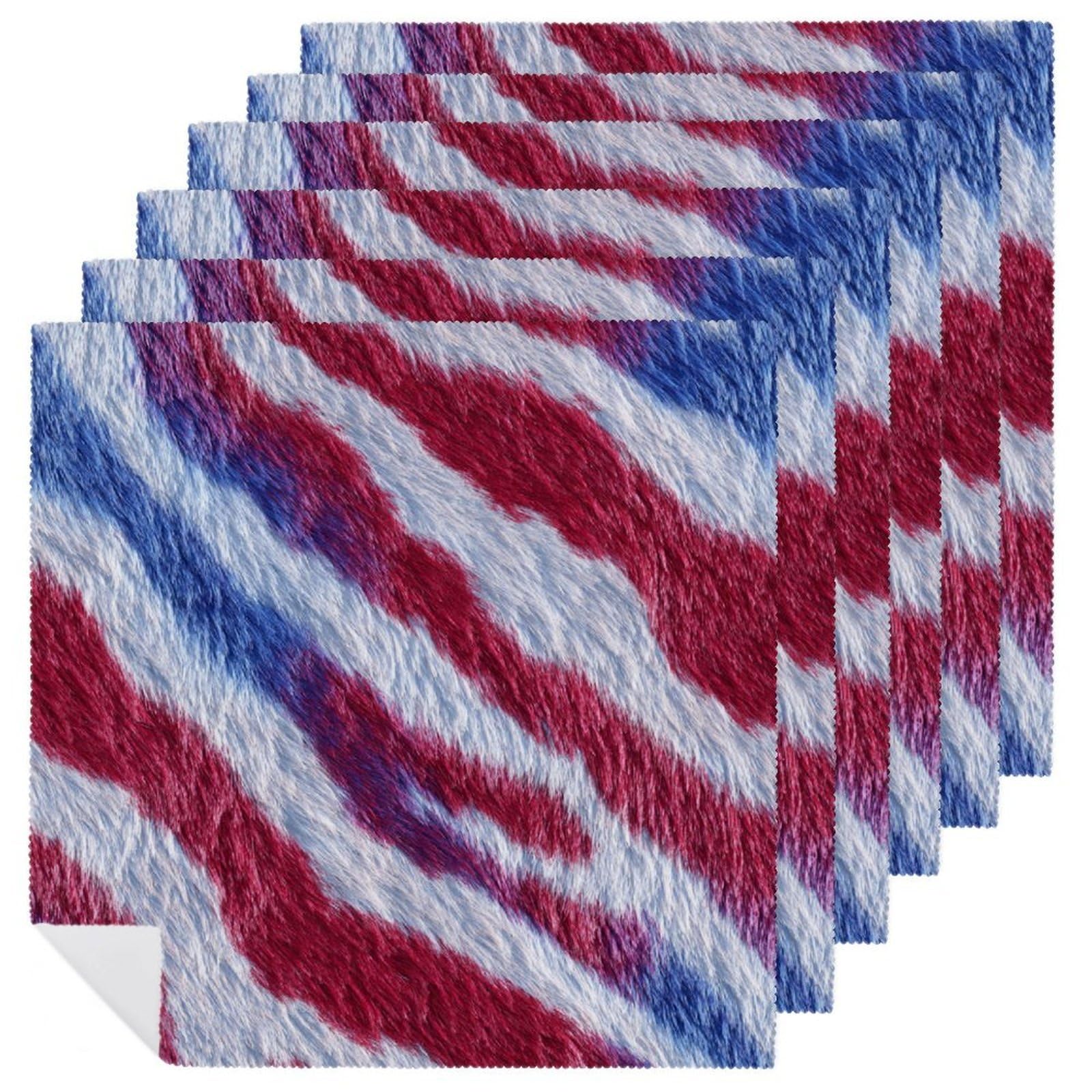 Red White And Blue Zebra Skin Print Cloth Napkins Set of 6, Square Premium Reusable Washable Polyester Table Linen Napkin for Dinner Party