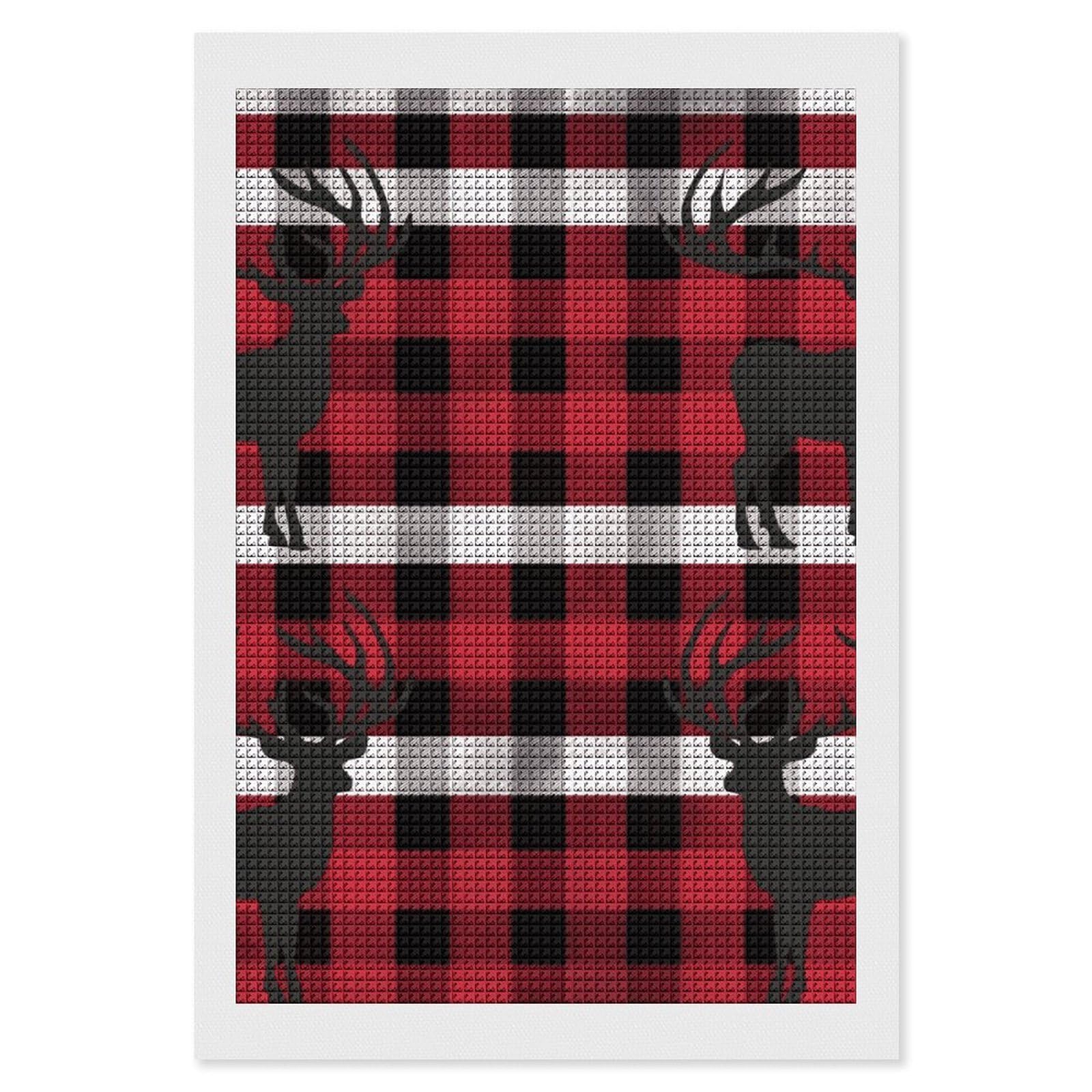 Buffalo Plaid Deer Diamond Art Kits for Adults, DIY 5D Diamonds Painting Kits for Beginner, Round Full Drill Diamond Dots Painting, 8"x12" Diamonds Pictures Gem Art and Crafts Wall Decor