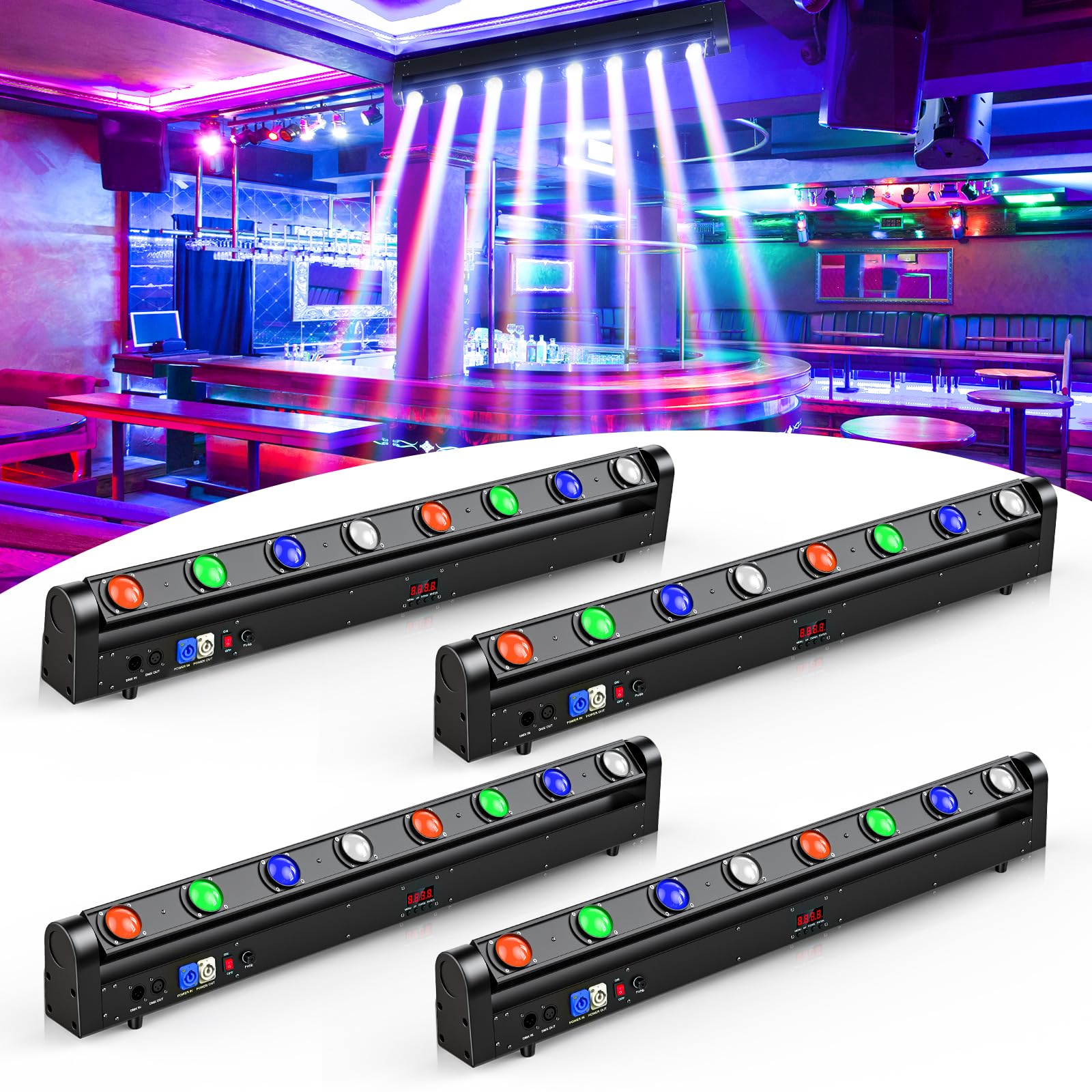 Moving Head DJ Light Bar,120W RGBW 4IN1 LED Stage Light DJ Lights Bar Strobe Effect 180 ° Tilt Professional DMX &amp; Sound Activated for Wedding Church Disco Live House Uplighting-4PC