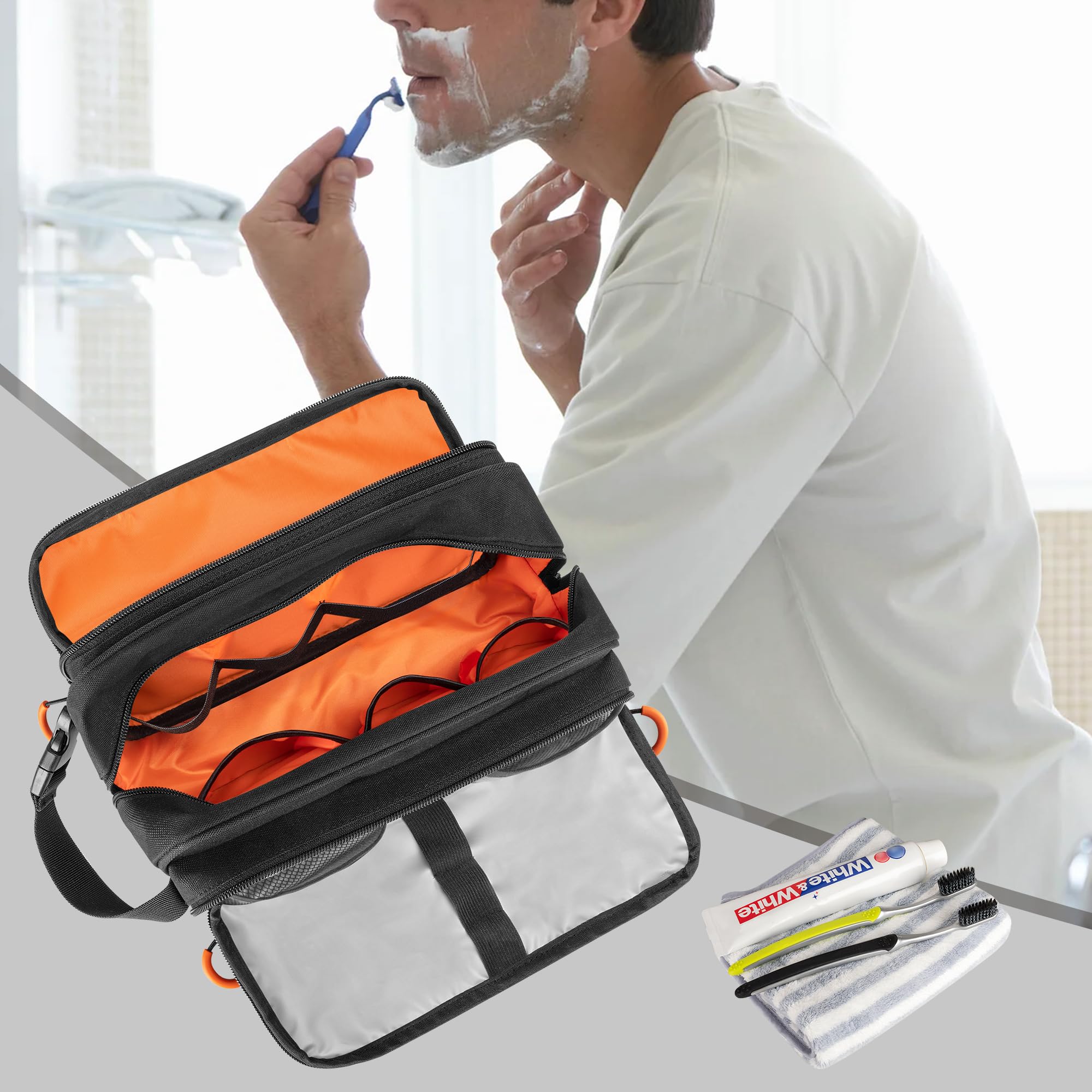 Beauty Case Tattico da Uomo per Rasatura e Viaggio, Nera | Separazione Umido/Asciutto, Manico con Fibbia, 6 Scomparti Interni, Solo Borsa Vuota