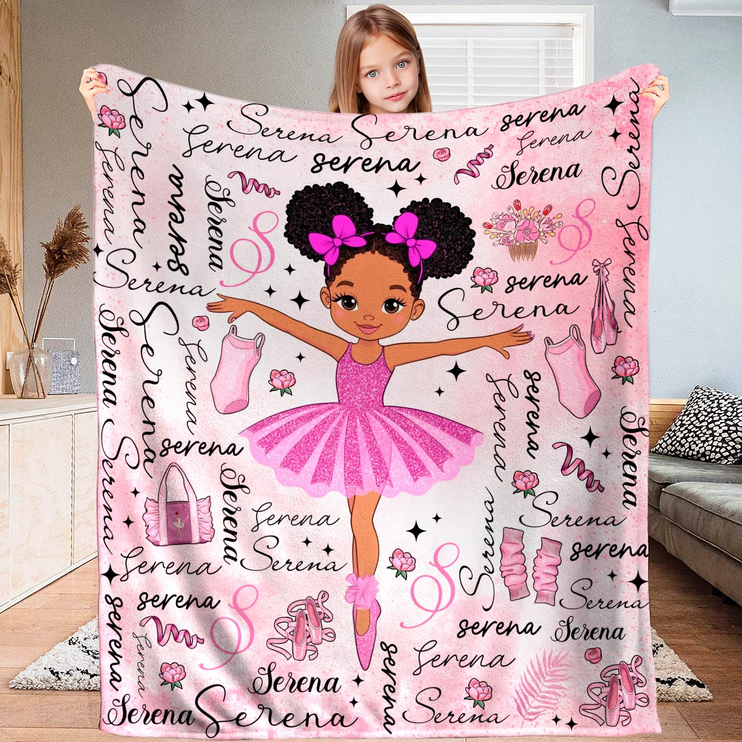 NAREDA Personalized Black Girls Blanket for Kids, African Girl Blanket, Princess Soft Throw Blankets Monogrammed Name for Girl Women, Birthday Gifts