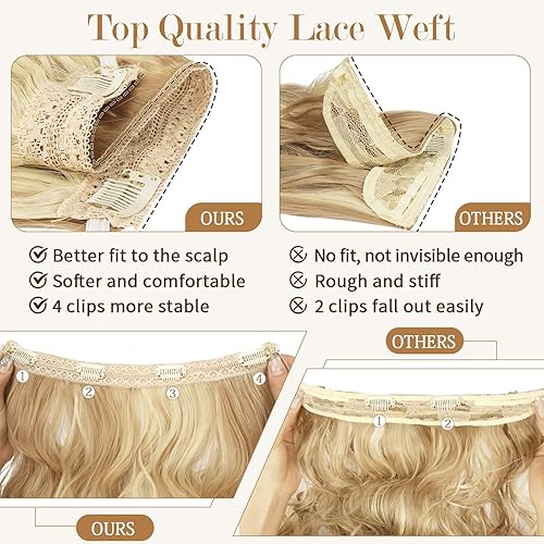 Miniatura 4 de SOFEIYAN Extensiones de cabello con alambre invisible con trama de encaje suave, alambre transparente, tamaño ajustable con 4 clips de seguridad,