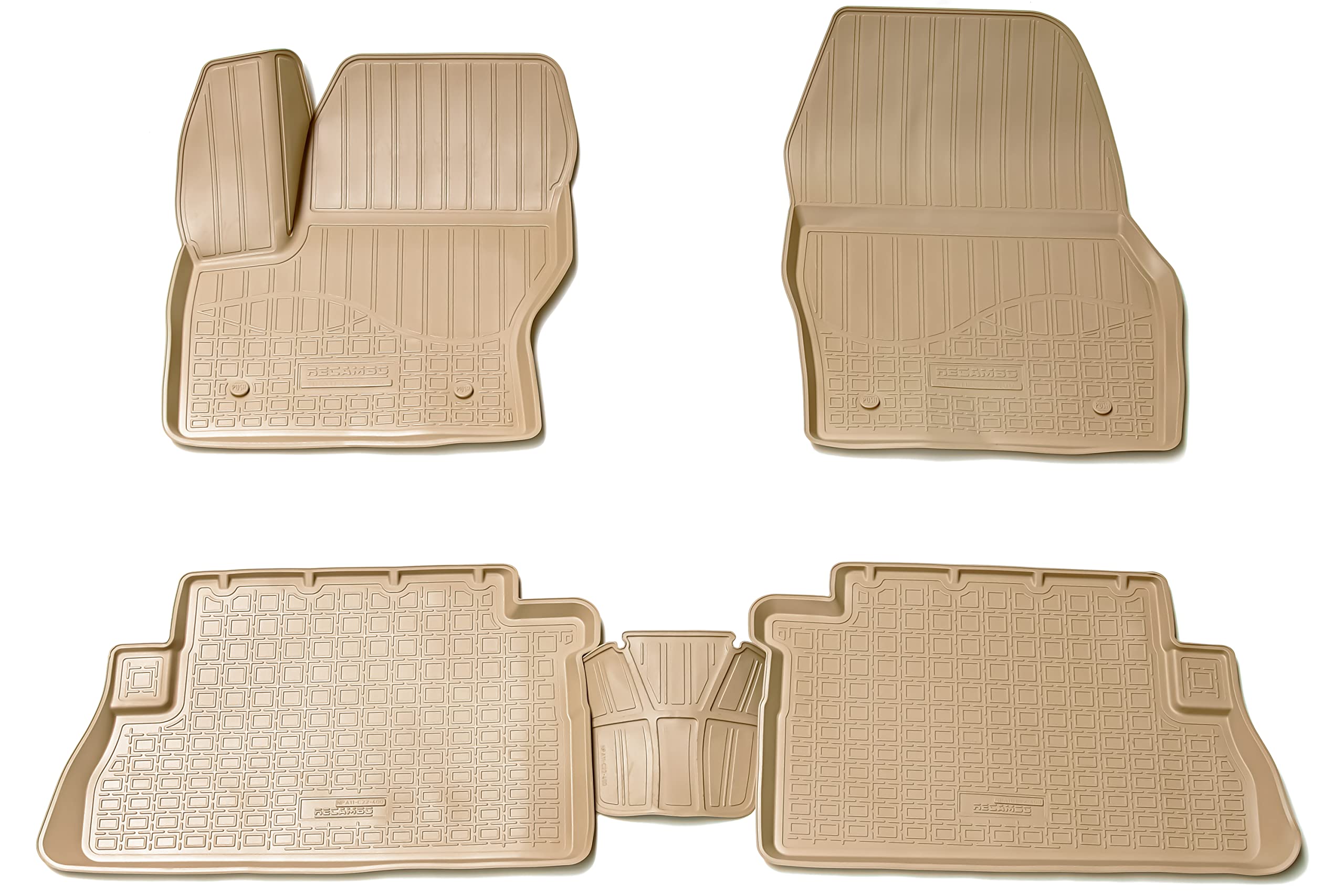 Recambo Tappetini in gomma 3D compatibili con Ford Kuga II | DM2 | anno di costruzione 2013 2019 | Tappetini in gomma | su misura | con bordo | beige