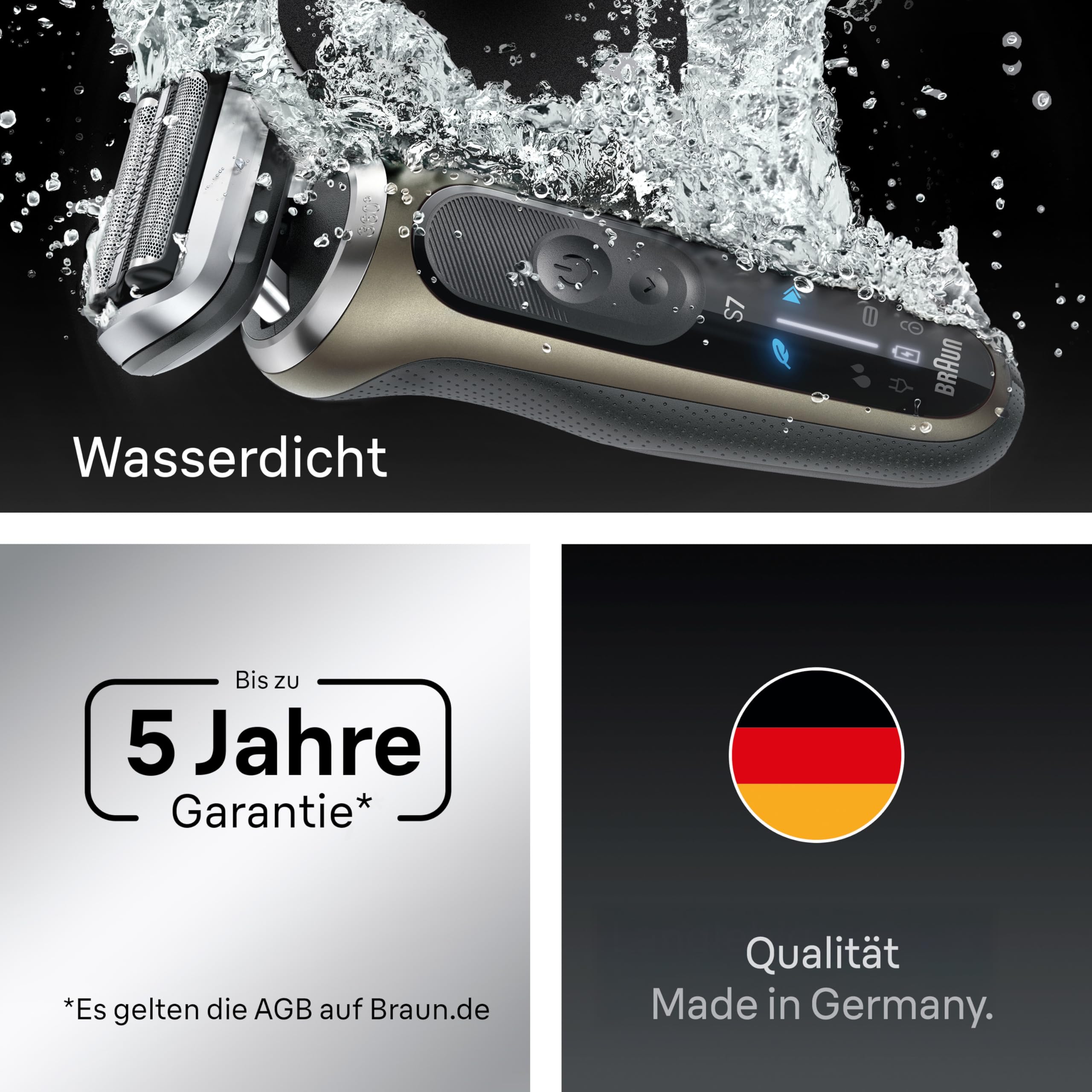 Braun Rasierer Herren Elektrisch Series 7, N7200cce, Schwarz - Kabelloser Elektrorasierer, Barttrimmer mit 60 Min. Akku, Wasserdicht, Made in Germany, Inkl. 1 Aufsatz und 4in1 SmartCare Center