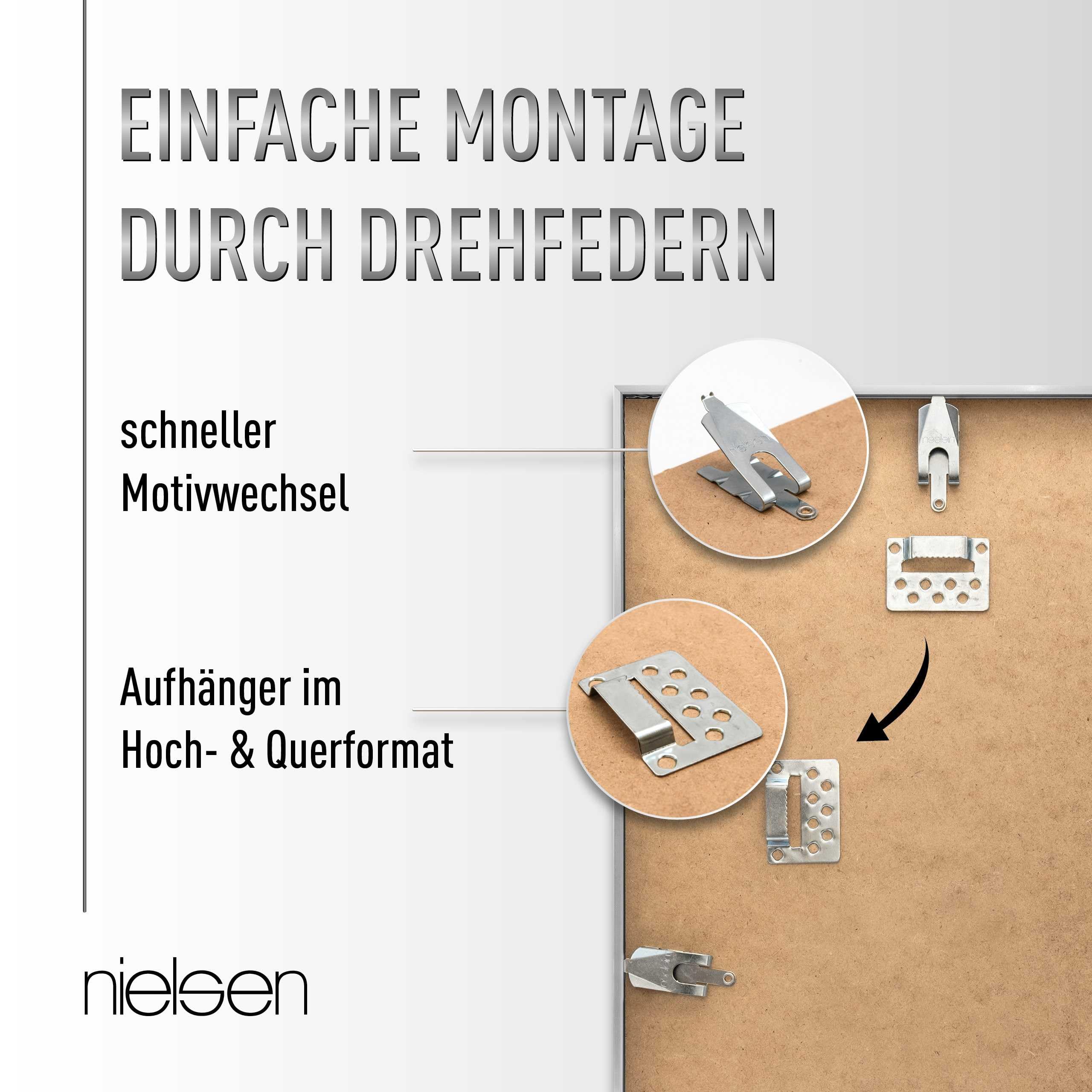 nielsen Bilderrahmen, 21 x 29,7 cm (A4), Aluminium, Silber matt, Dokumentenrahmen zum Aufhängen im Hoch- & Querformat, bruchsicheres Kunstglas, Atlanta