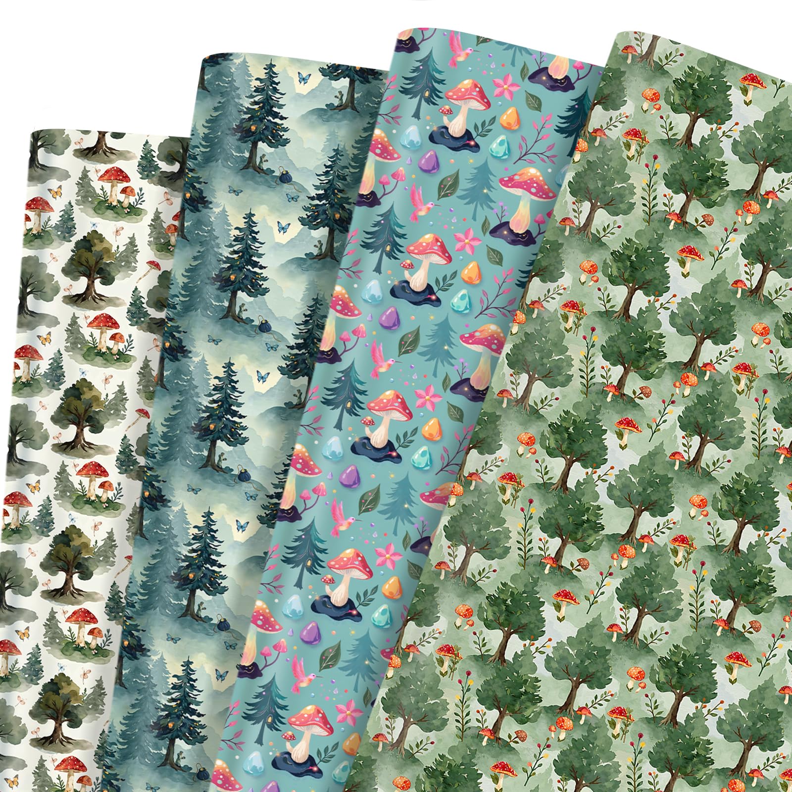 Pineraap Forest Wrapping Paper 12 Sheets Magic Forest Mushroom Wrapping Paper for Nature Lovers Birthday Baby Shower 20 x 28 Inch
