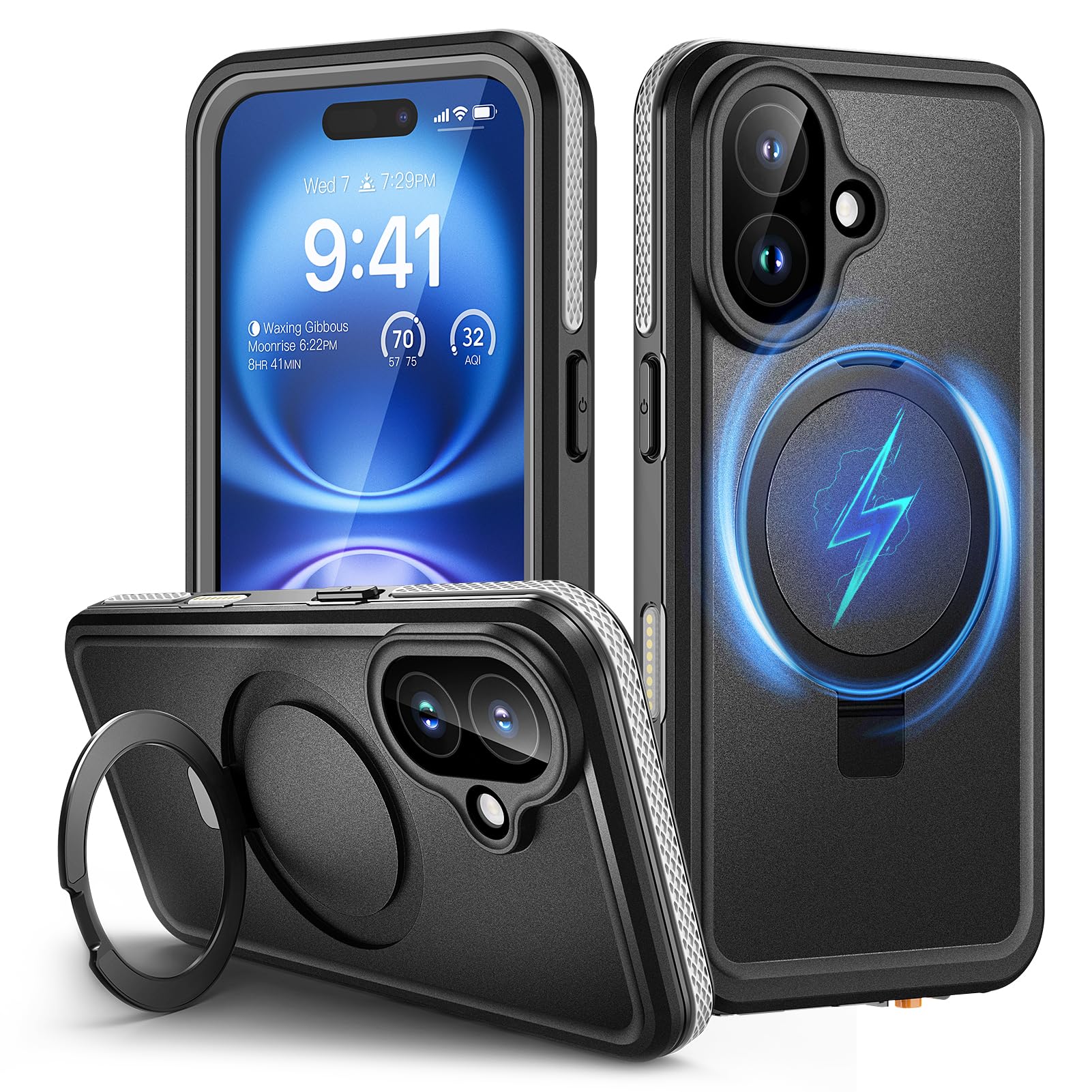 Coque iPhone 16 étanche avec anneau support pour une protection intégrale