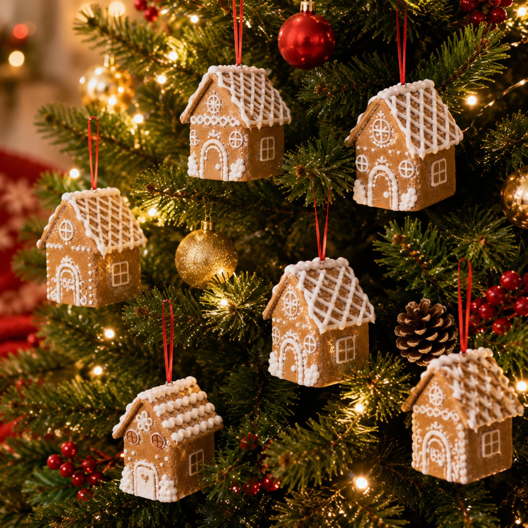 Funtery 12 decorazioni per la casa di pan di zenzero, stile glassa bianca