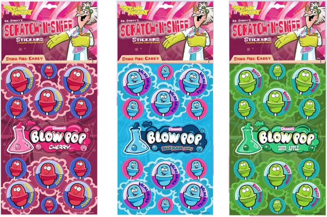 Just For LaughsDr. Stinky's Scratch N Sniff Stickers 3-Pack- Blow Pop Cherry, Blow Pop Blue Razz Berry, Blow Pop Sour Apple