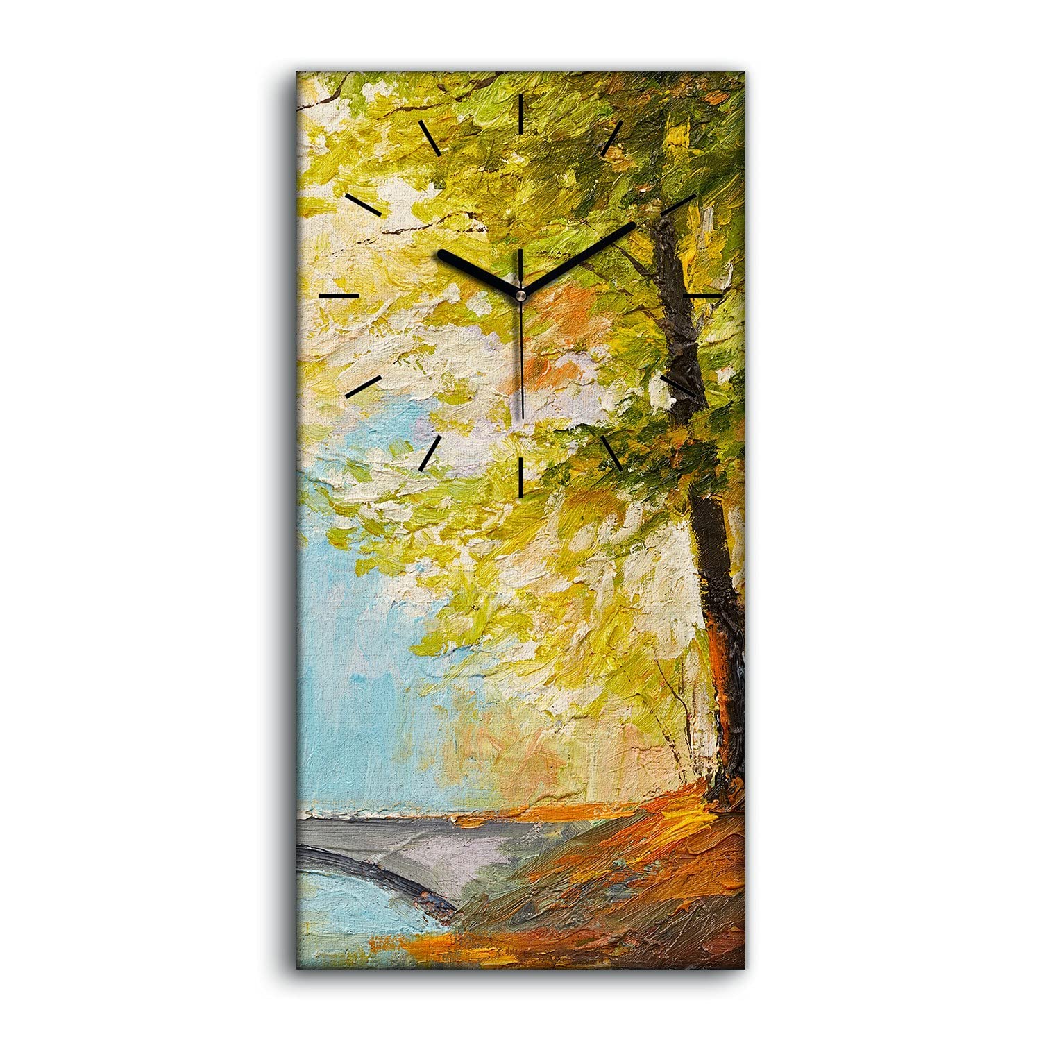 Horloge sur toile silencieuse décoration salon moderne tableau mural pont forestier 30x60