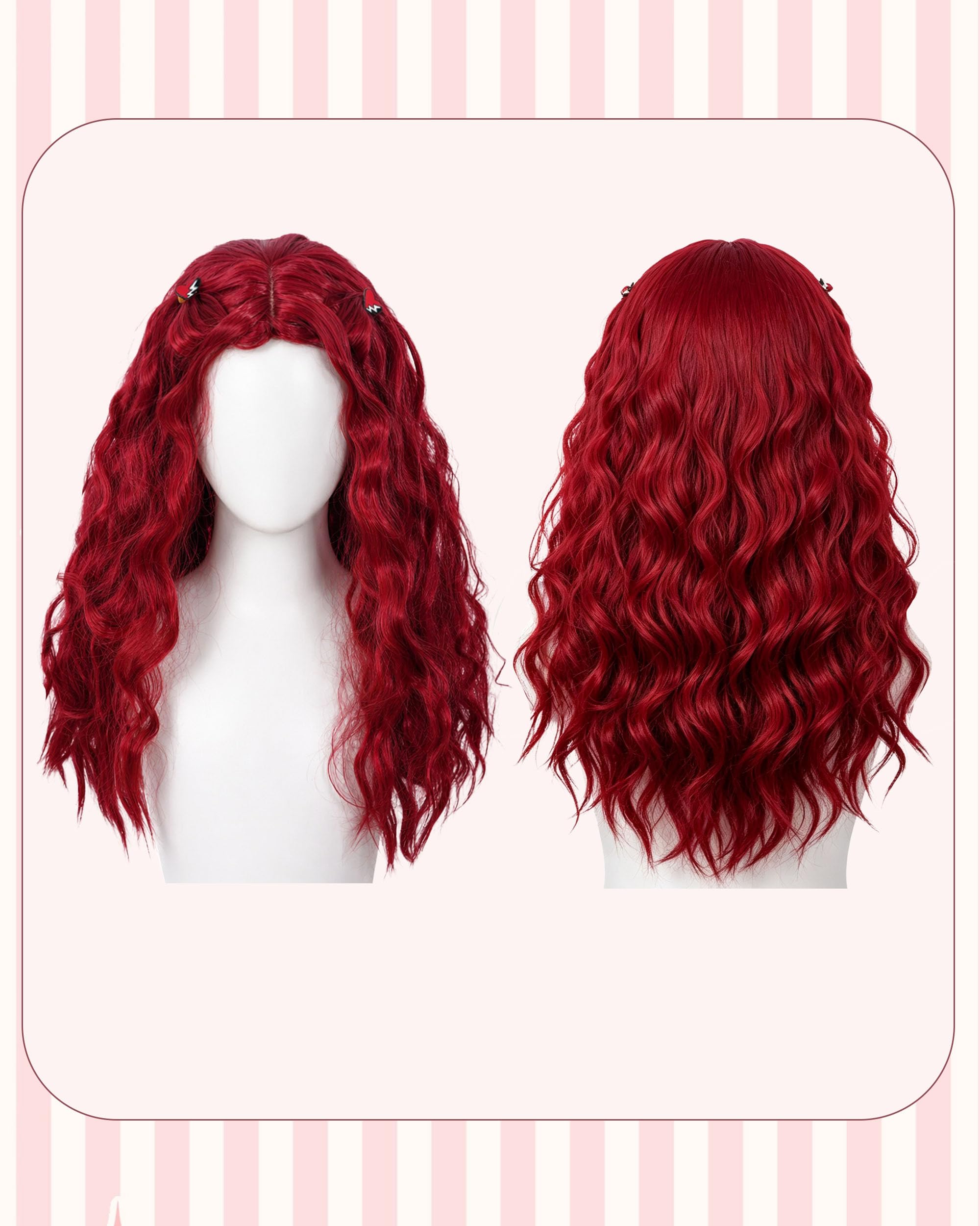 Red Wonderland Costume with Wig Girls Princess Dress for Kids 5-12 Years, Red-2-wig, 9-10 Years - Image 4