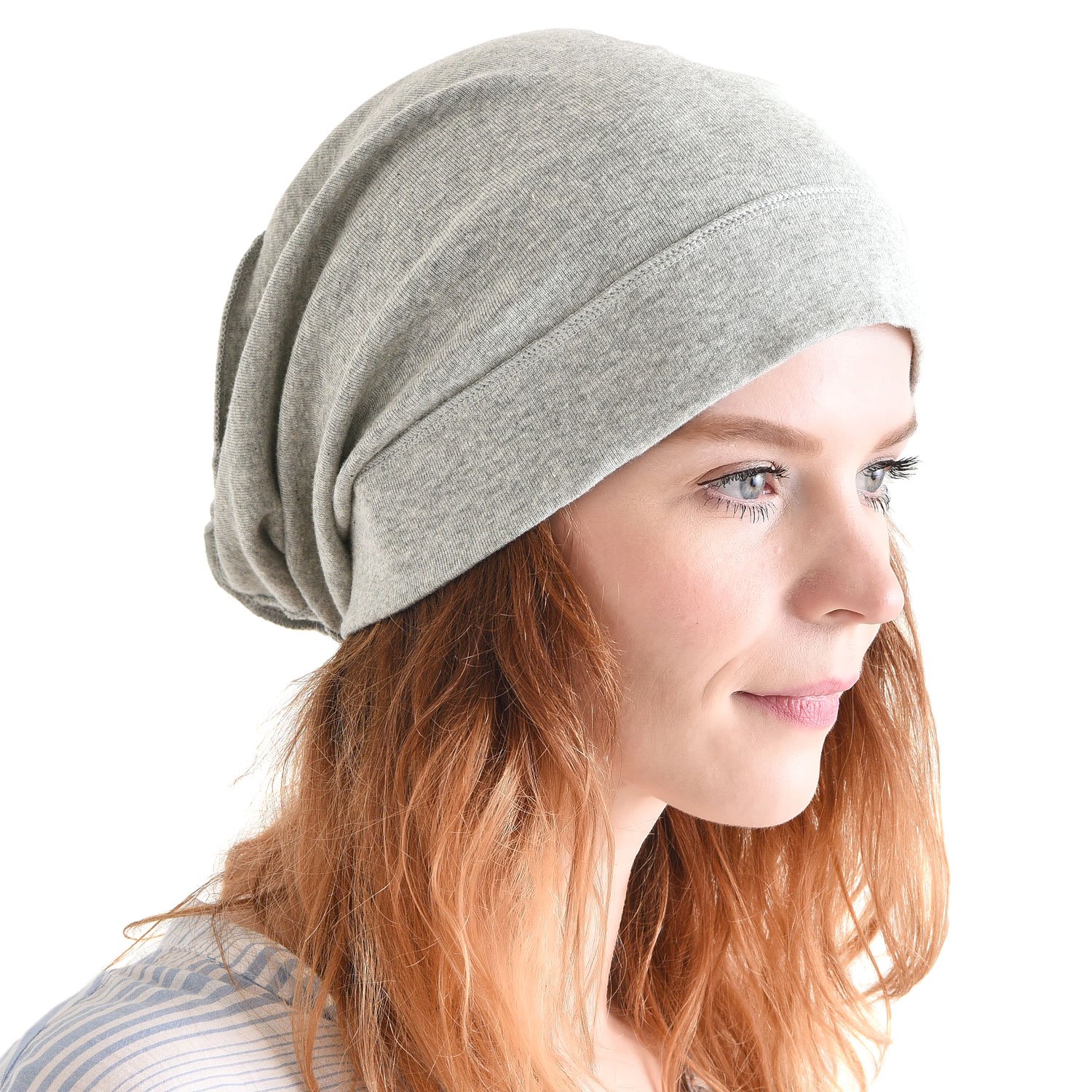 Charm Men's Light Grey Slouch Beanie Hat - Wo Organic Cotton Hipster Chemo Slouchy Cap