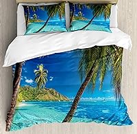 Vista 43 de Ambesonne Juego de funda de edredón de pesca, lubina de boca grande atrapando un bocado en espray de agua, imagen salvaje, juego de cama decorativo