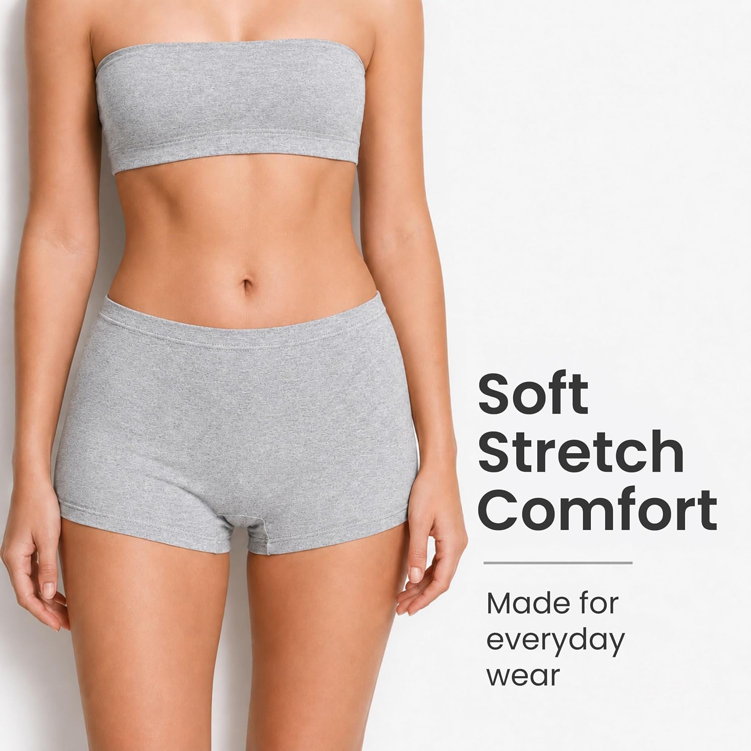 BODY CONTROL Women's Cotton Boy Shorts Underwear, Mid Rise Anti-Chafing Boxer Briefs, Soft Stretch Multipack Panties