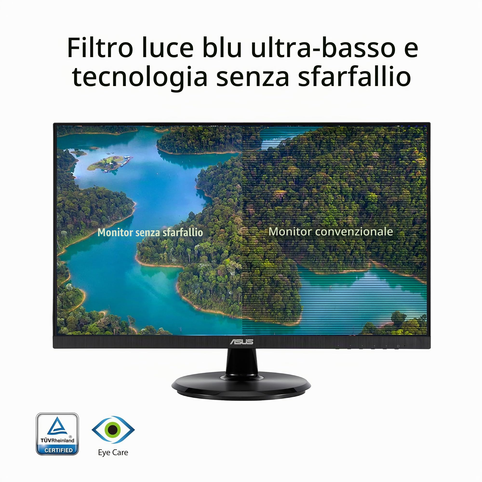 ASUS VA24DQF Monitor Eye Care Gaming da 24” pollici (23.8), IPS, Full HD, Frameless, 100Hz, Adaptive-Sync, Tempo di Risposta 1ms MPRT, HDMI, DisplayPort, Filtro Luci Blu, Antisfarfallio, Nero