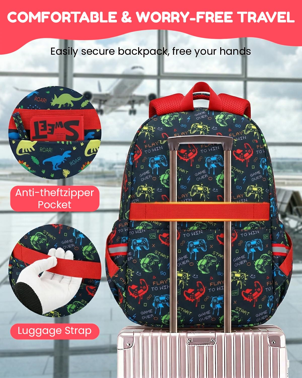 Amythe 3-Teiliges Set Schulrucksack Jungen 1. Klasse mit Reflektoren