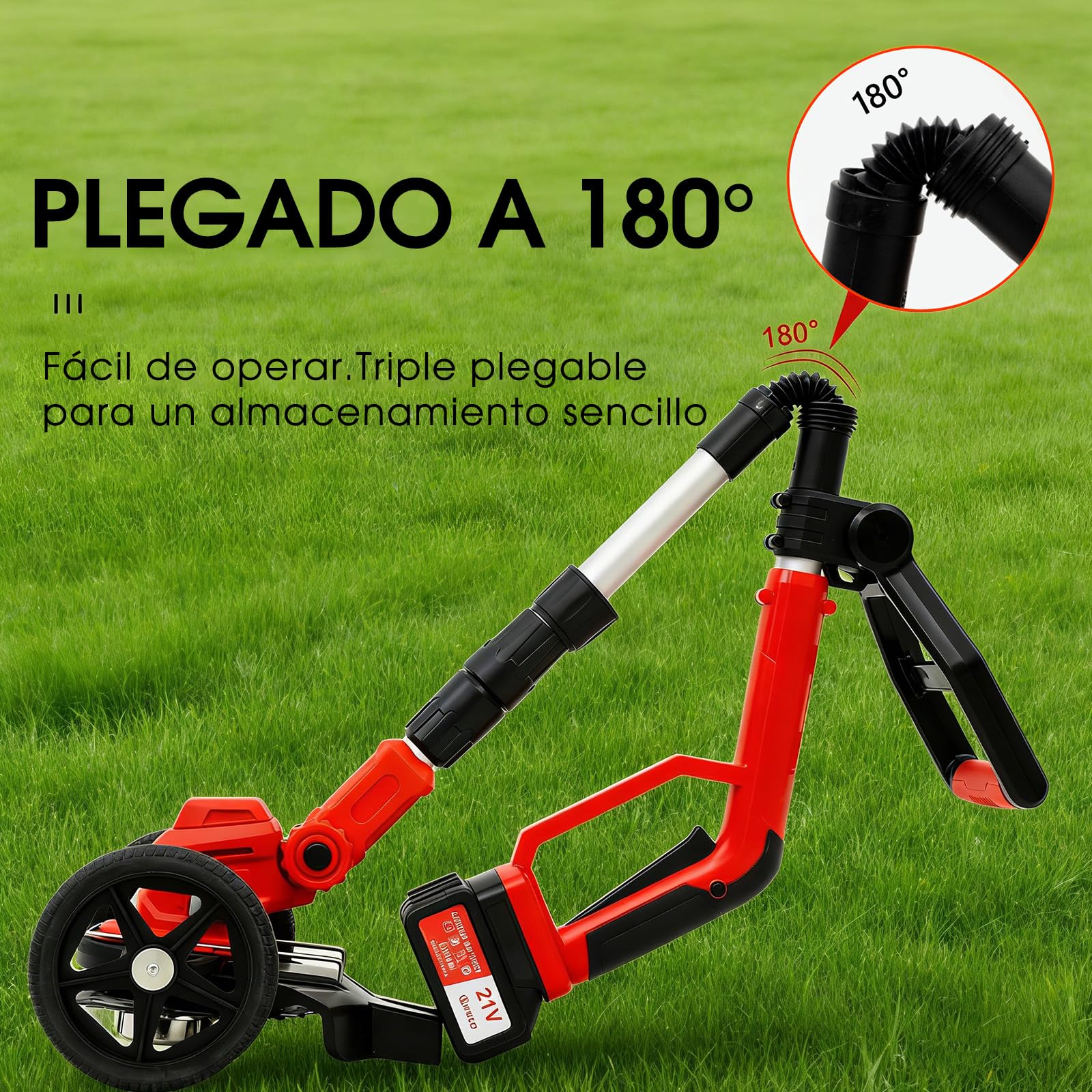 OUTIGO Cortacésped inalámbrico, Desbrozadora Bateria, batería de 2× 21V 4Ah, Cortabordes electrico 3 en 1, Mango telescópico Plegable, desbrozadora de jardín a batería