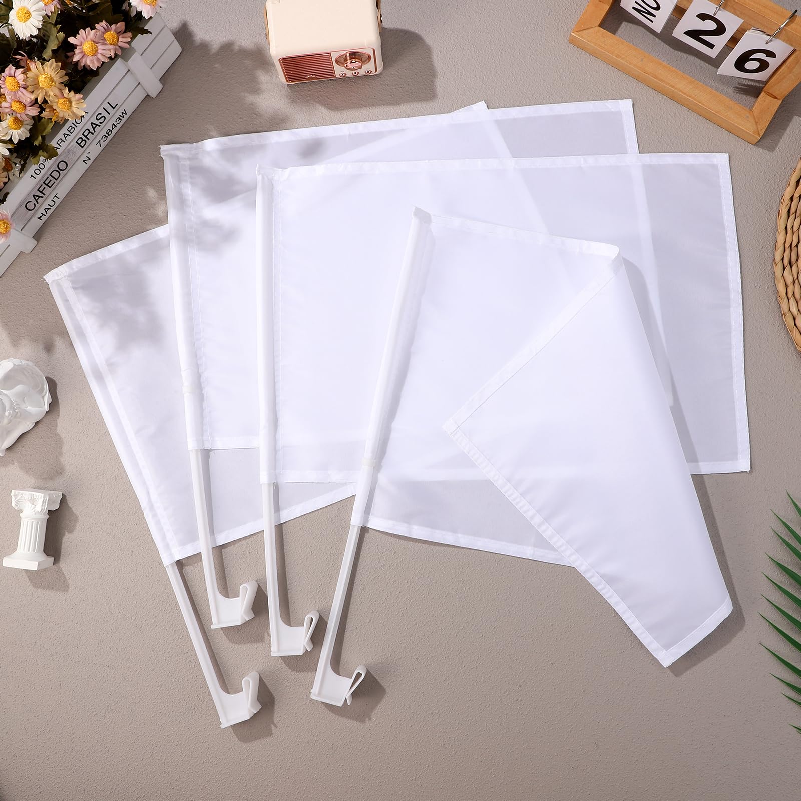 Garneck 8pcs DIY Blank Flags 16.9x11.7Hand Held Solid White Flags With Stick Paintable Flags To Decorate Diy Marking Flags For Car School Sports Event Party Celebration